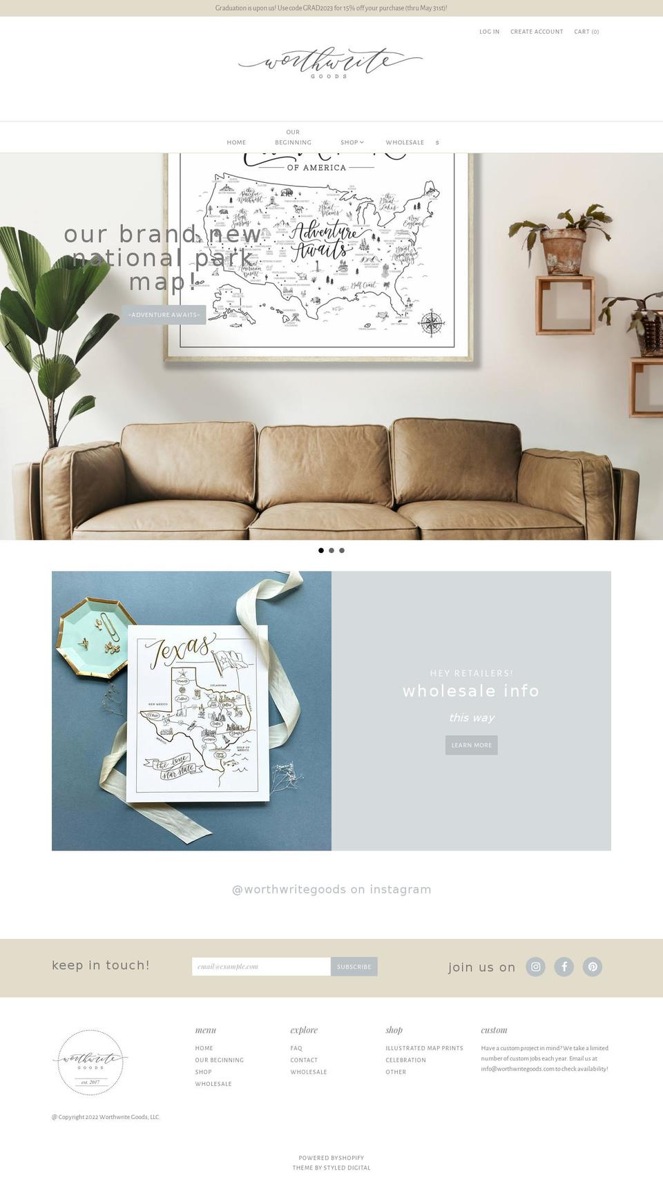 Charlotte-- Shopify theme site example worthwritegoods.com