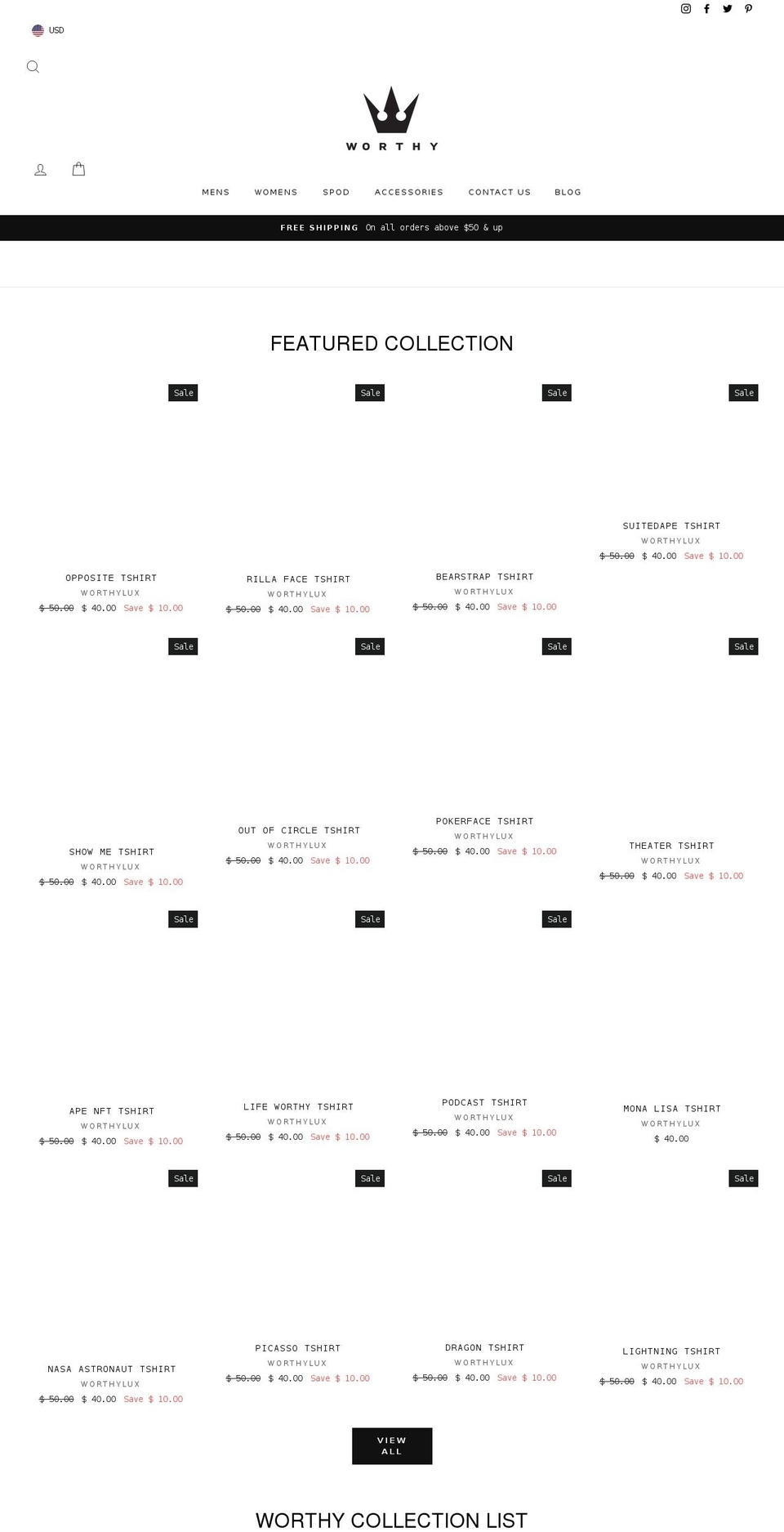 worthylux.com shopify website screenshot