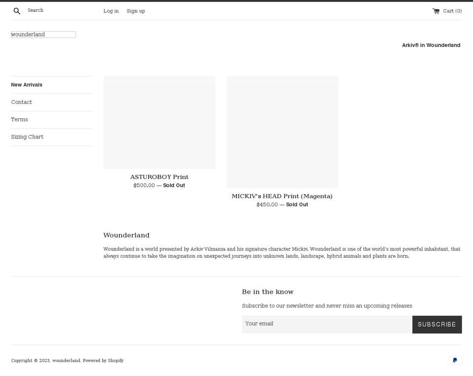 wounderland.net shopify website screenshot