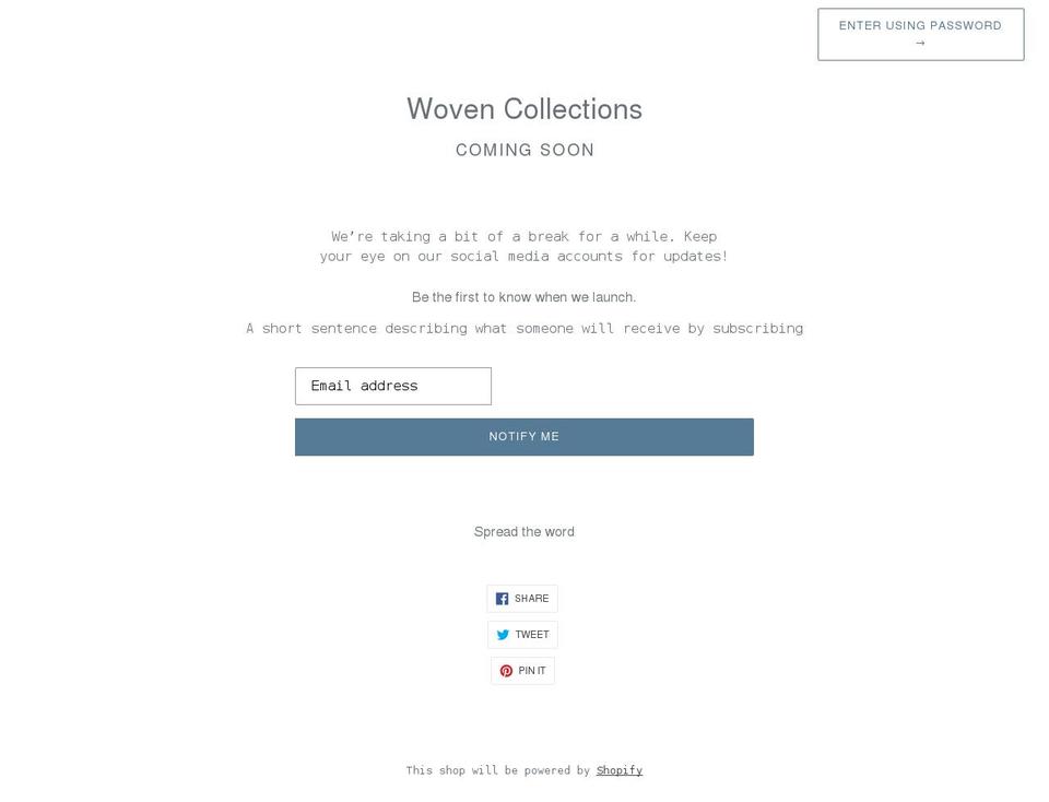 wovencollections.com shopify website screenshot