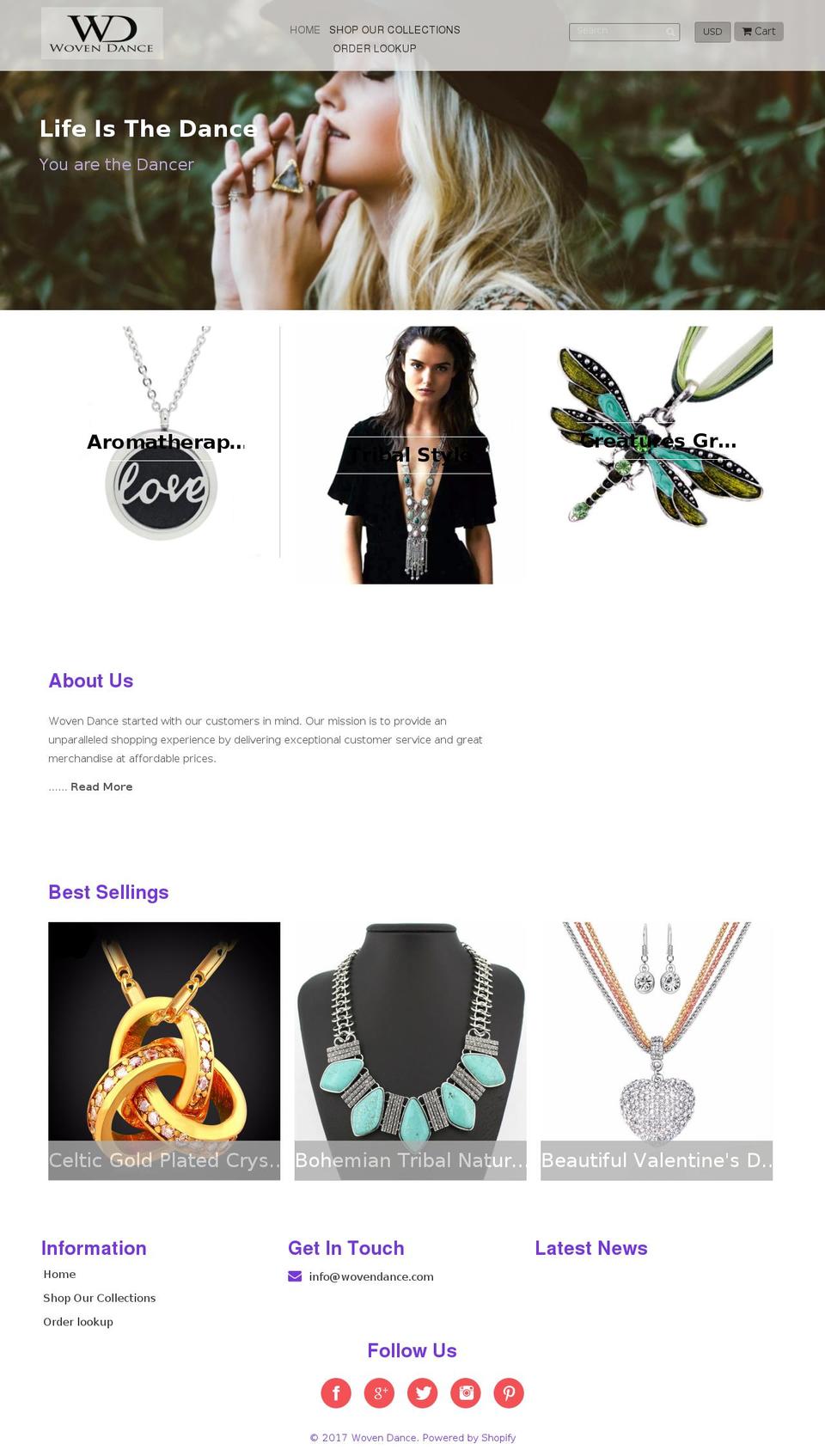 Bolt theme v Shopify theme site example wovendance.com