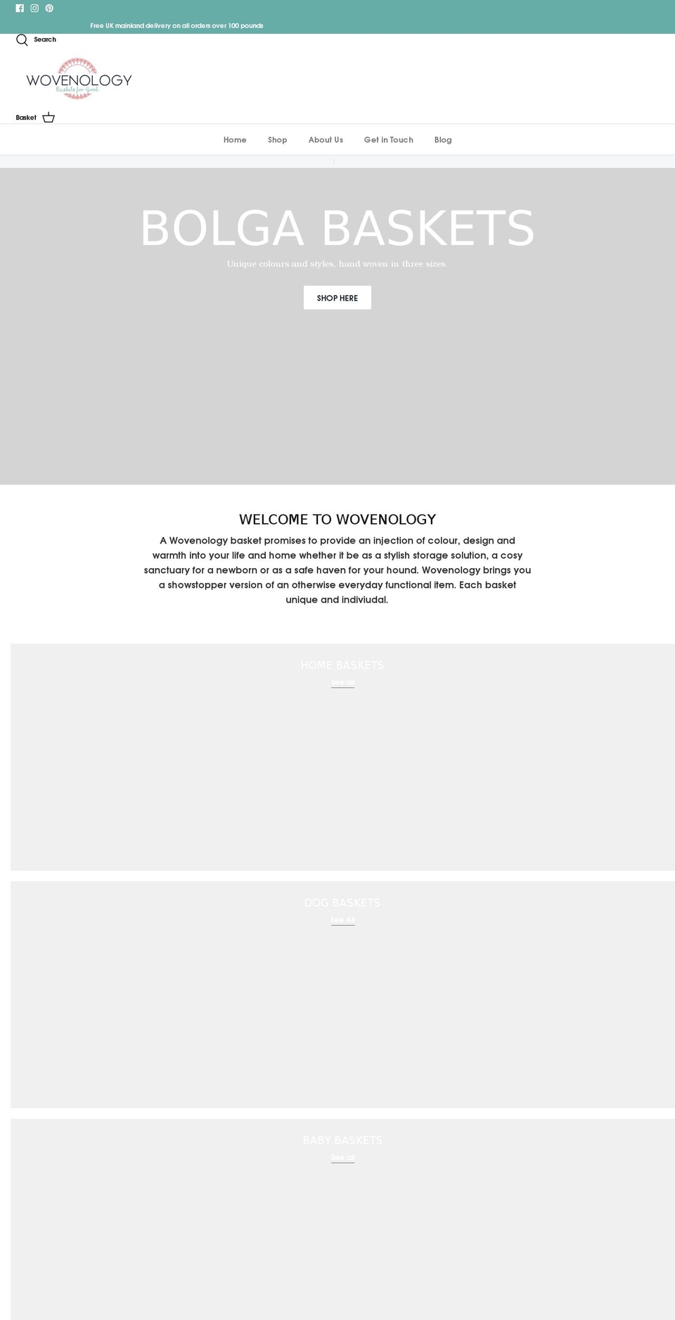 wovenologybaskets.com shopify website screenshot