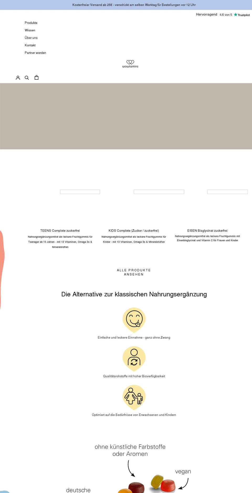 wowtamins.de shopify website screenshot