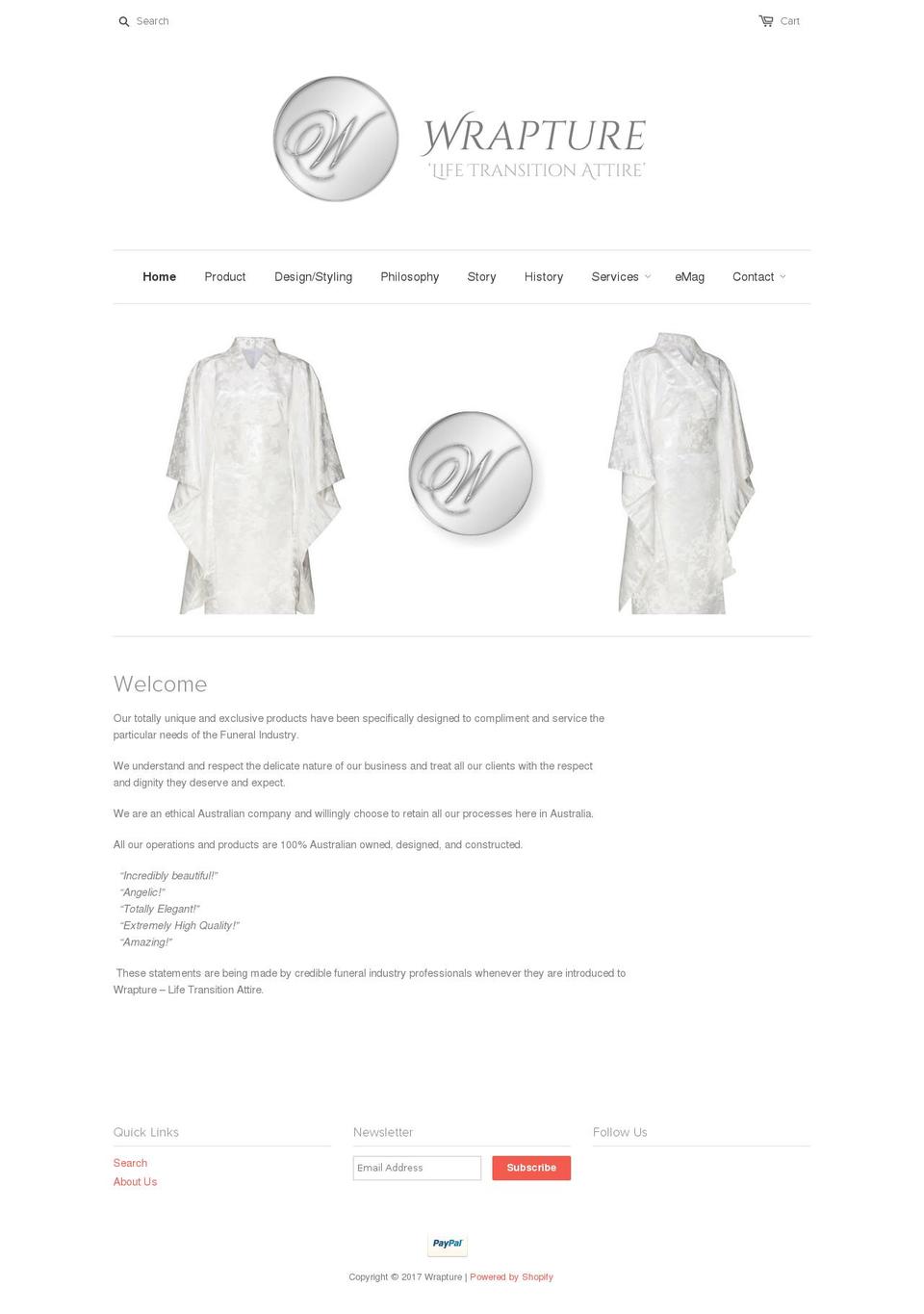 wraptureattire.com shopify website screenshot