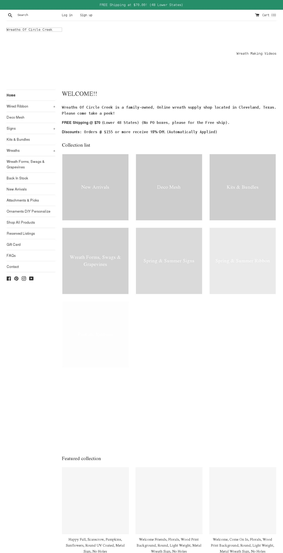 wreathsofcirclecreek.com shopify website screenshot