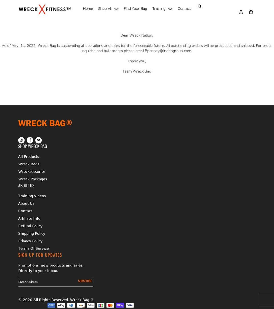 wreckbag.com shopify website screenshot