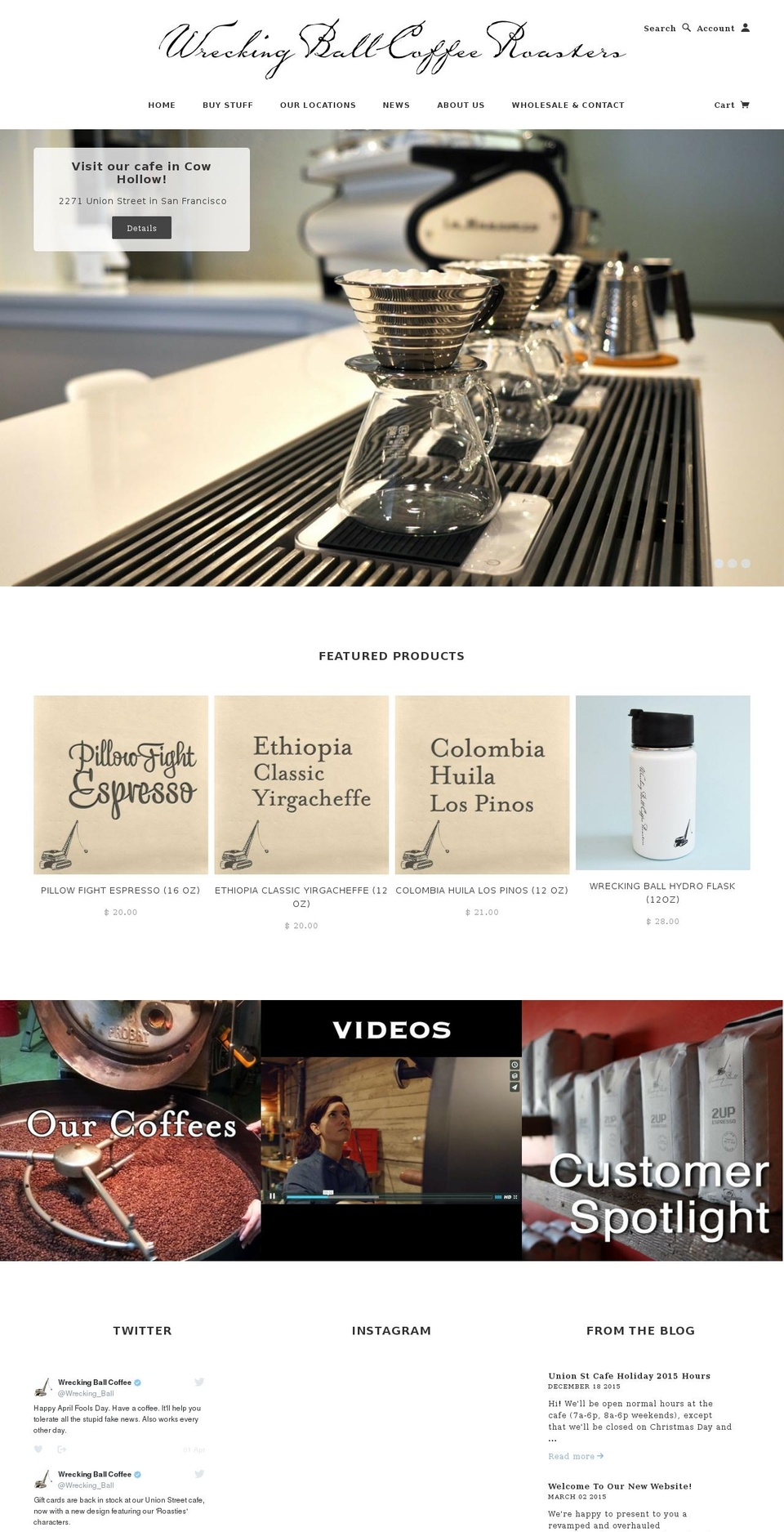 wreckingballcoffee.com shopify website screenshot