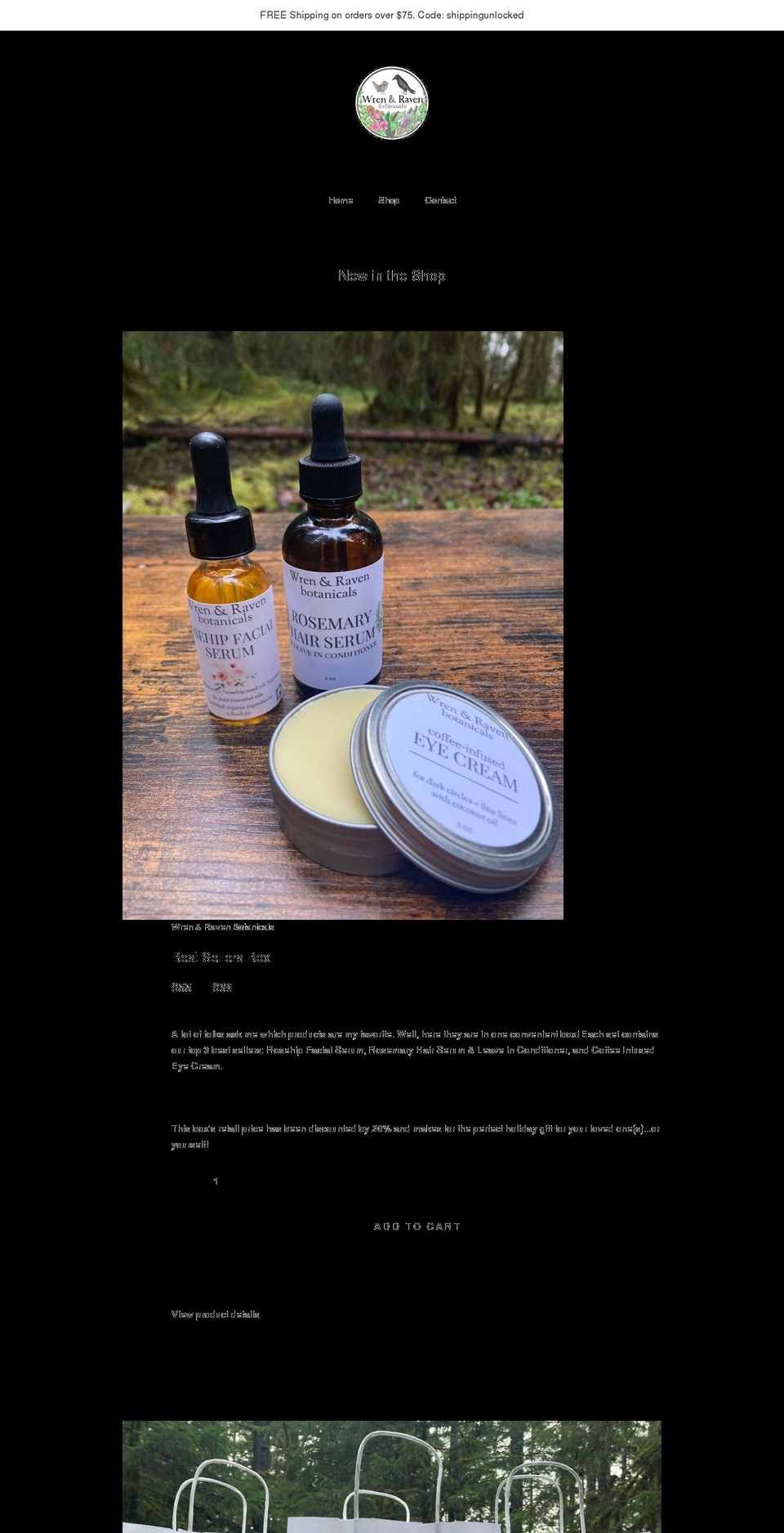 wrenandravenbotanicals.com shopify website screenshot