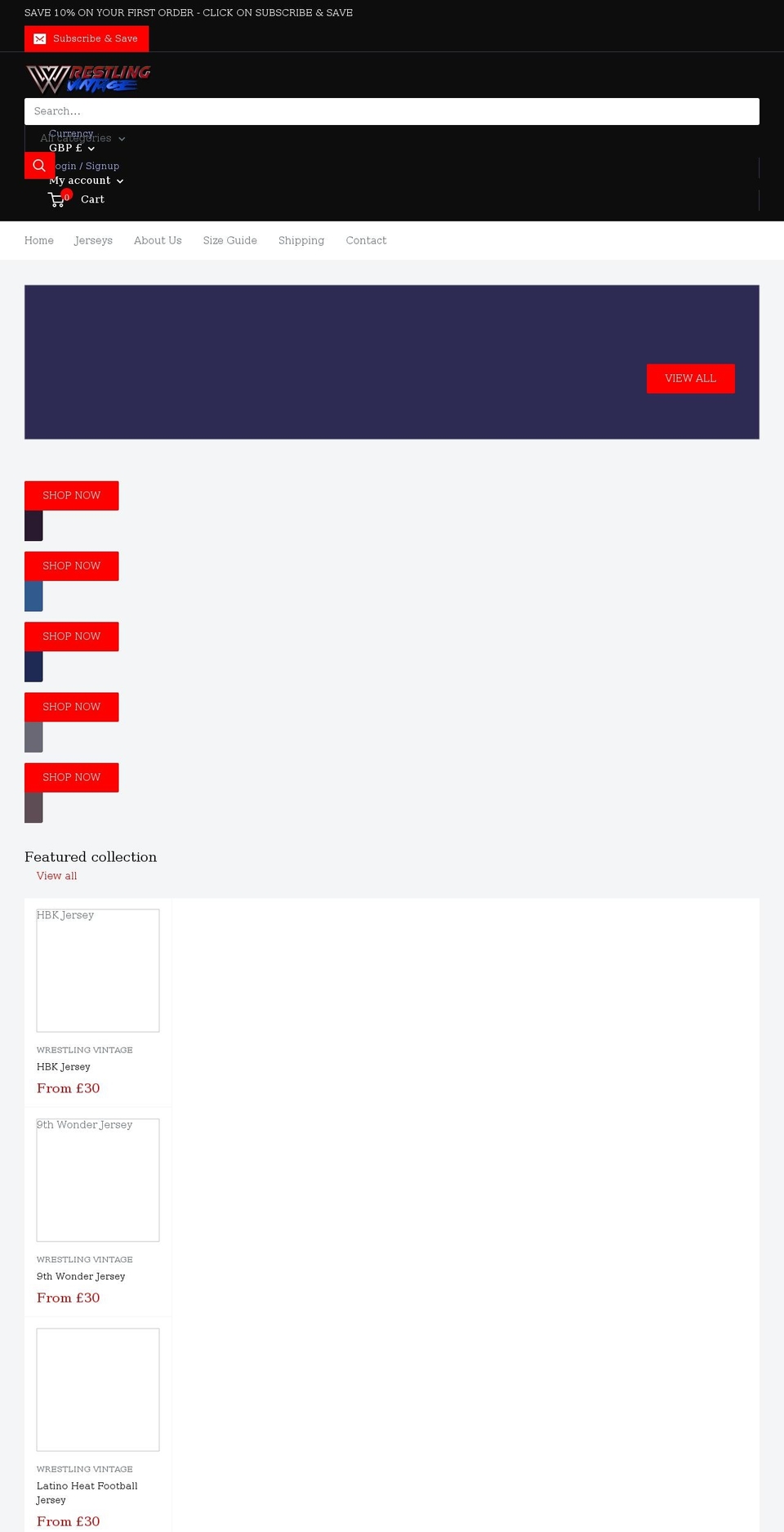 wrestlingvintage.com shopify website screenshot