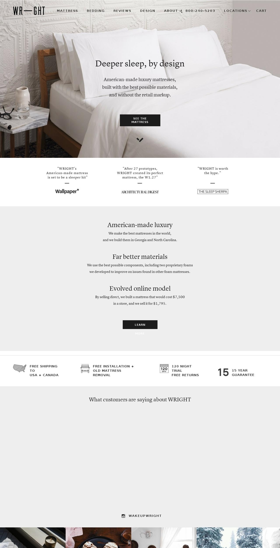 wrightmattress.com shopify website screenshot