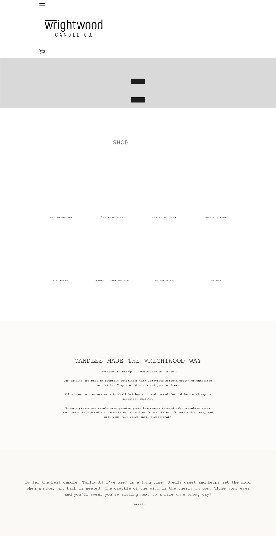 wrightwoodcandleco.com shopify website screenshot