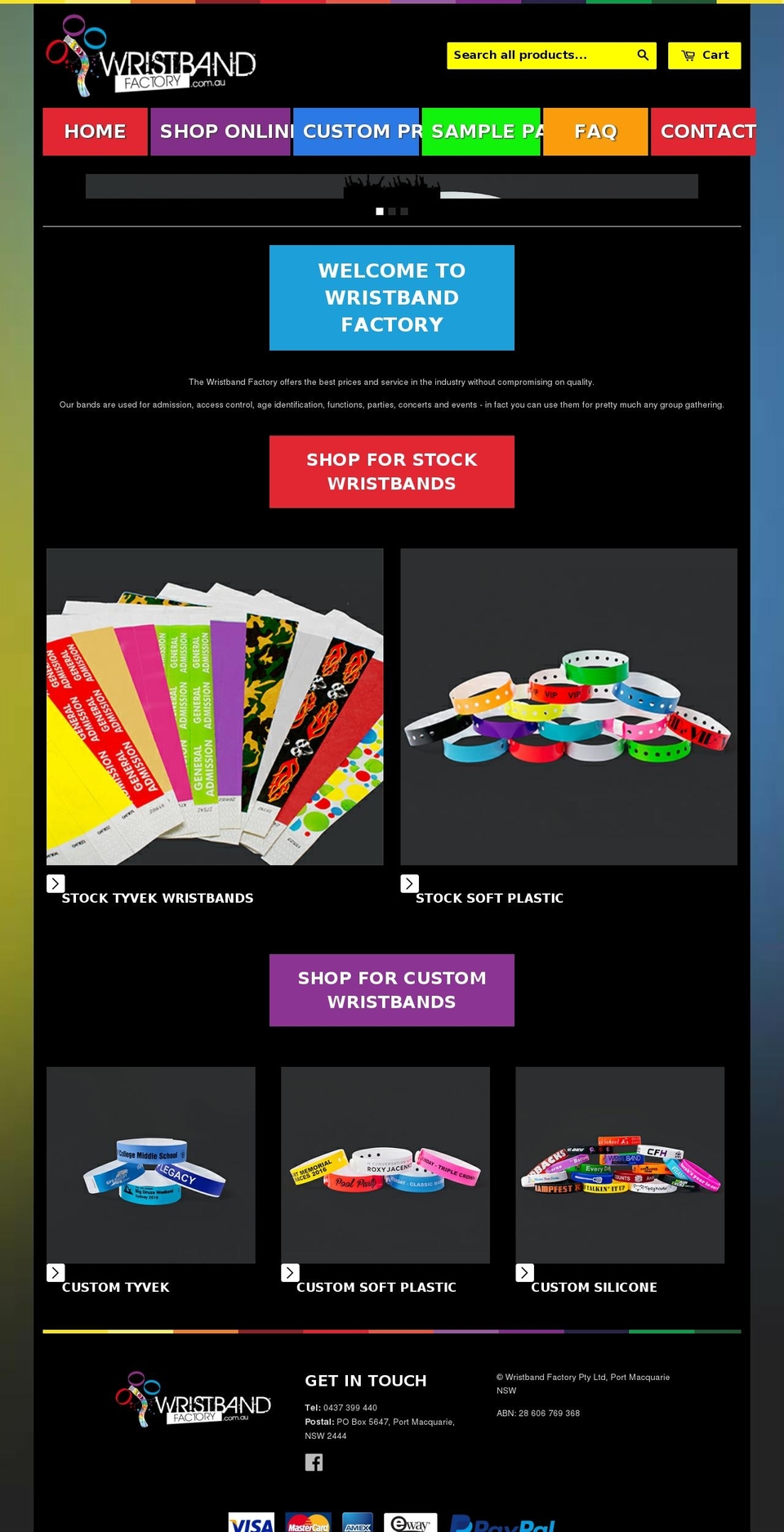 wristbandfactory.com.au shopify website screenshot