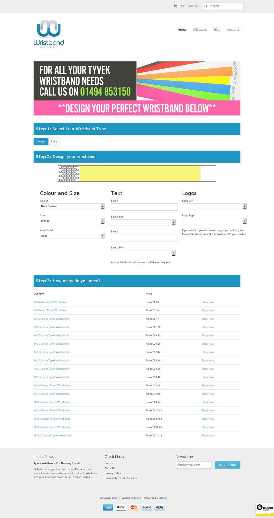 wristbandmarket.biz shopify website screenshot