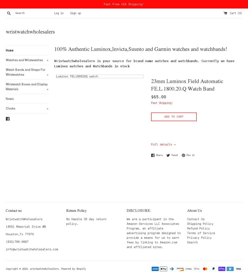 wristwatchwholesalers.com shopify website screenshot