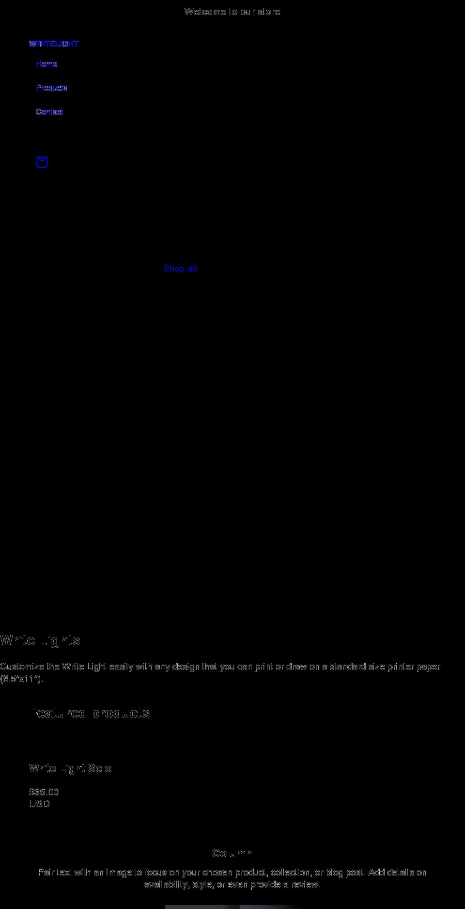 writelights.com shopify website screenshot