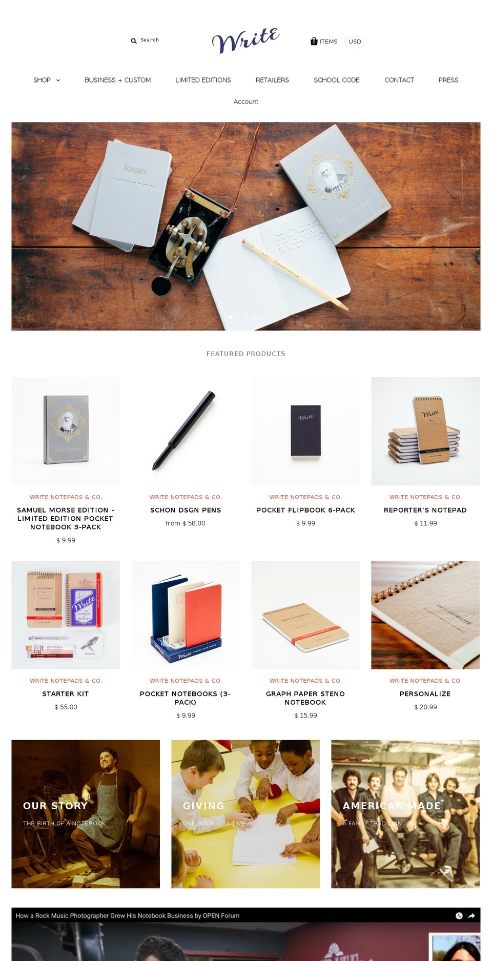 writenotebooks.com shopify website screenshot