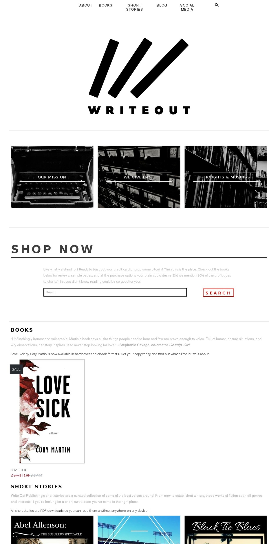 writeoutpublishing.com shopify website screenshot