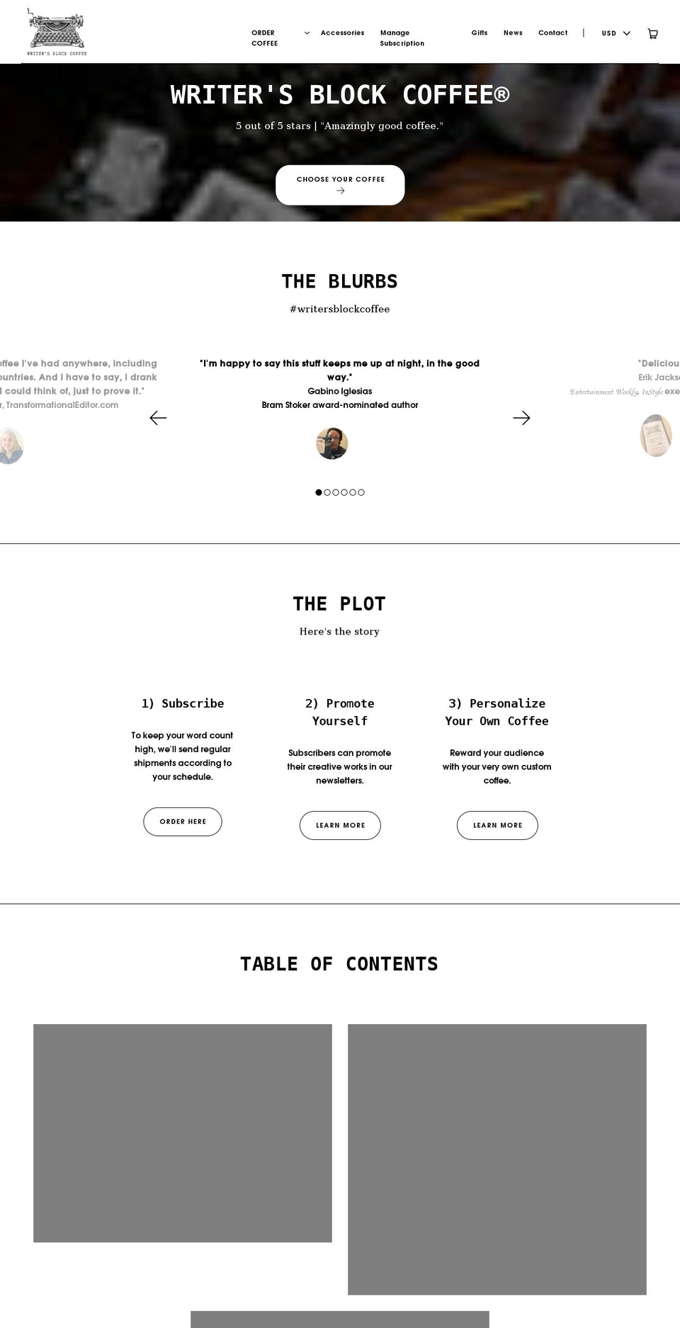 writersblockcoffee.com shopify website screenshot