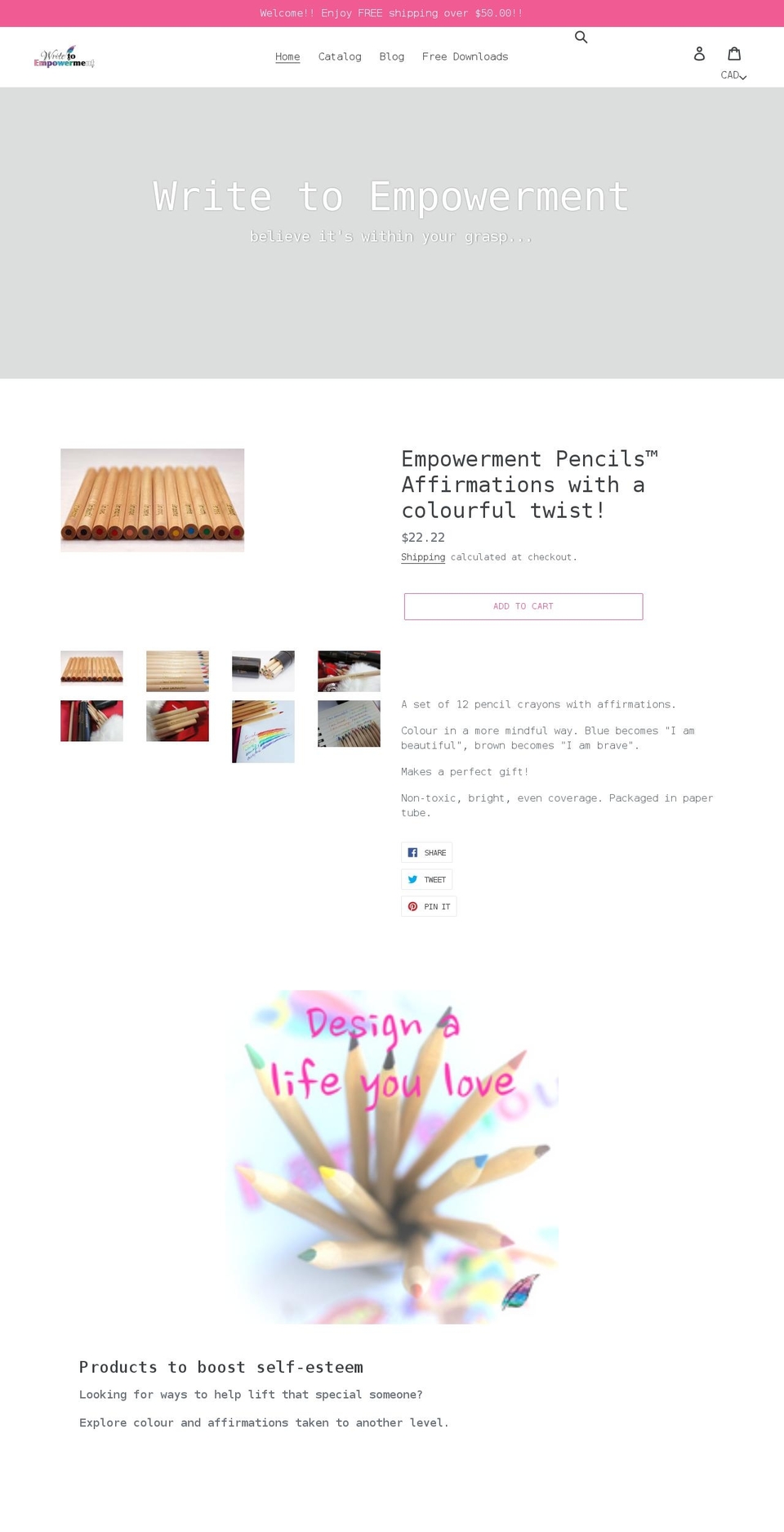 writetoempowerment.com shopify website screenshot