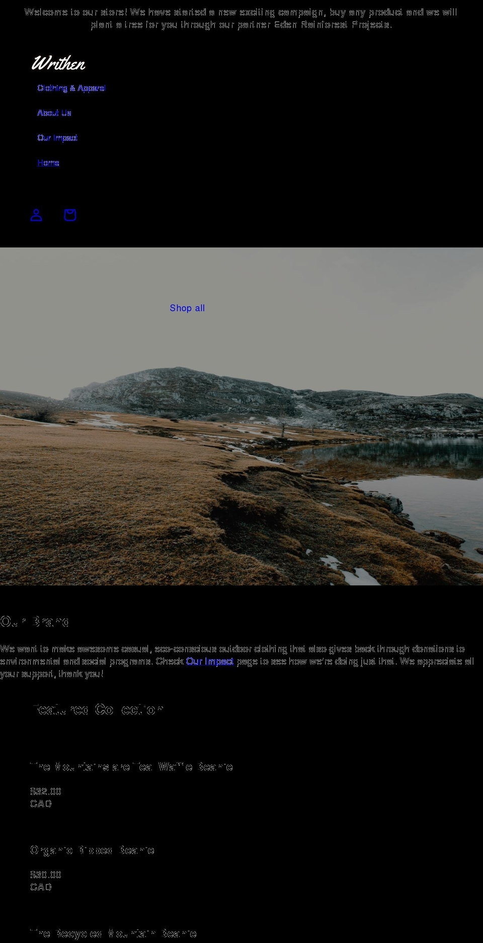 writhenclothing.com shopify website screenshot
