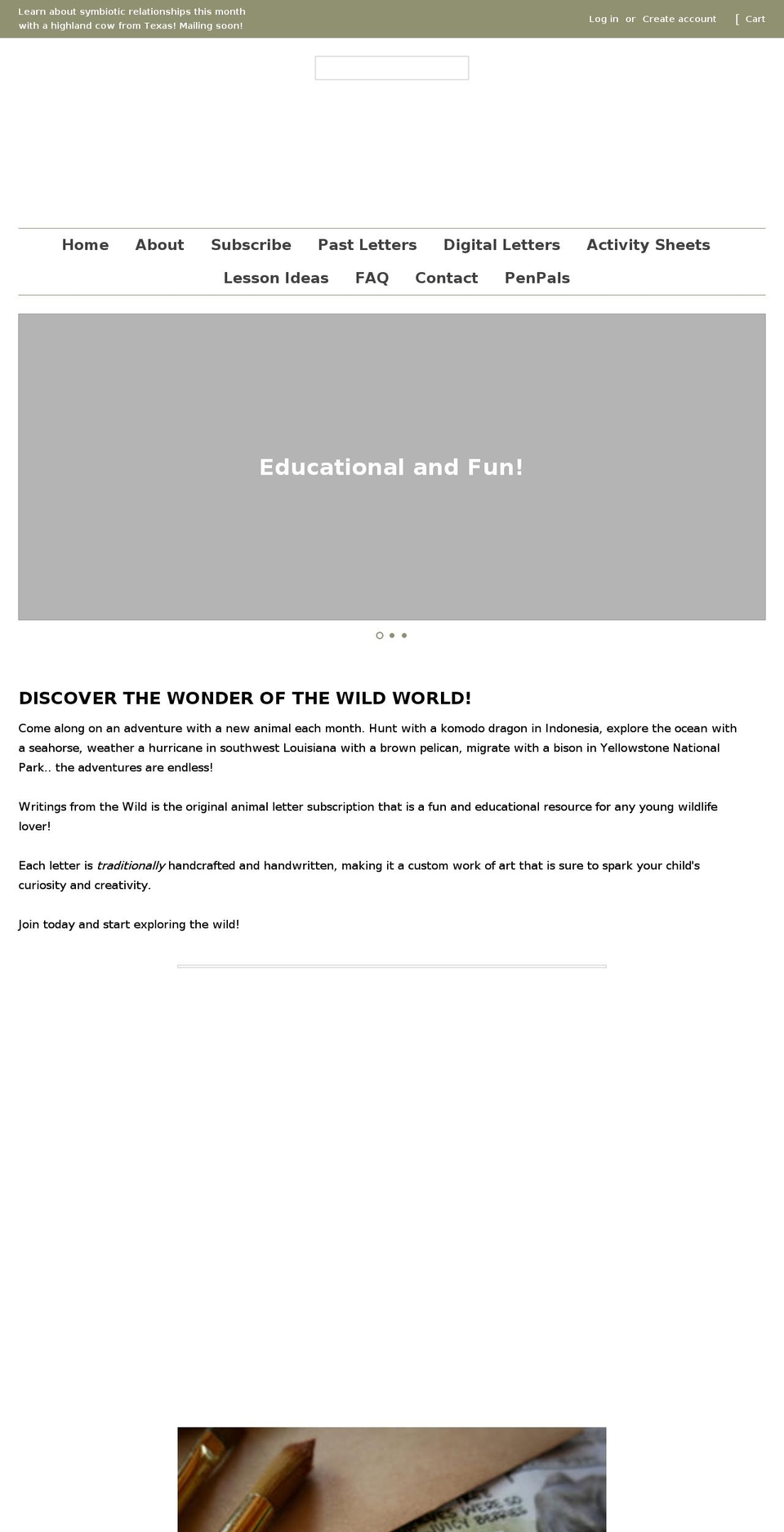 writingsfromthewild.com shopify website screenshot