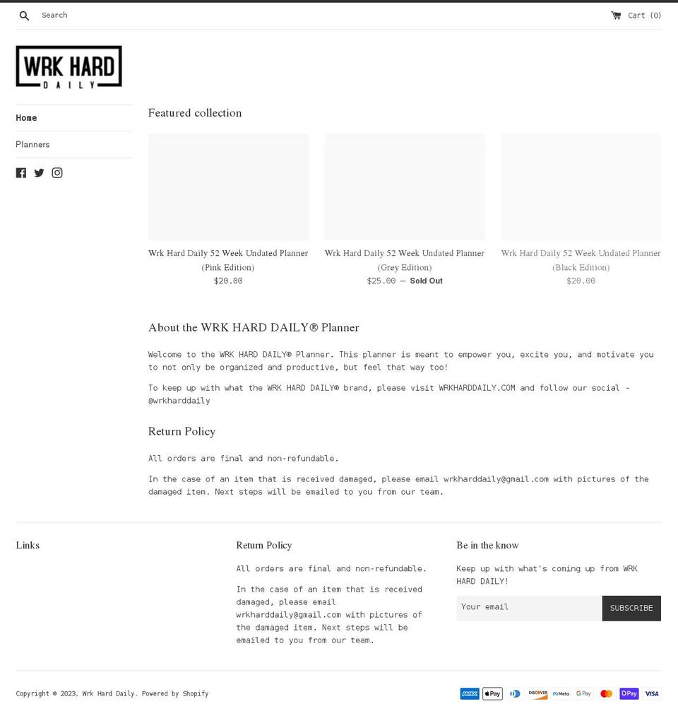 wrkharddaily.com shopify website screenshot