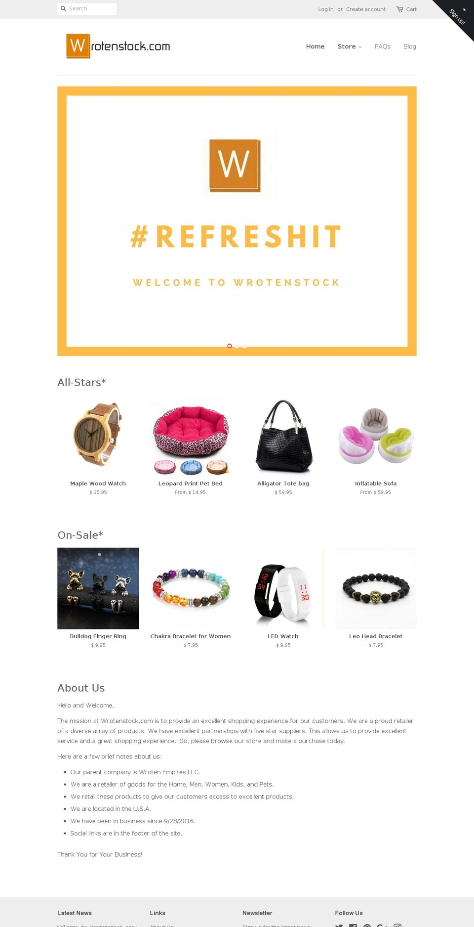 wrotenstock.com shopify website screenshot