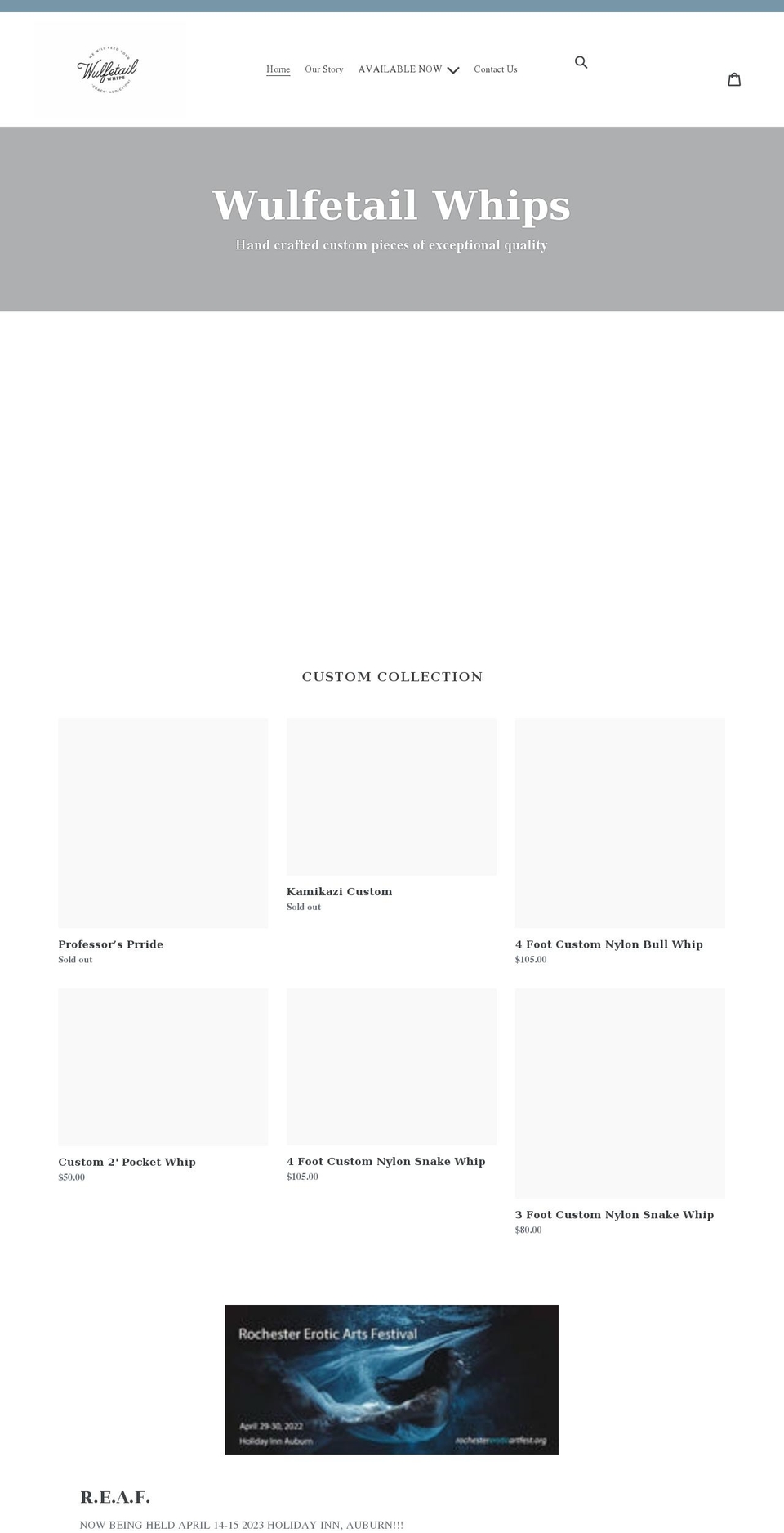 wulfetailwhips.com shopify website screenshot