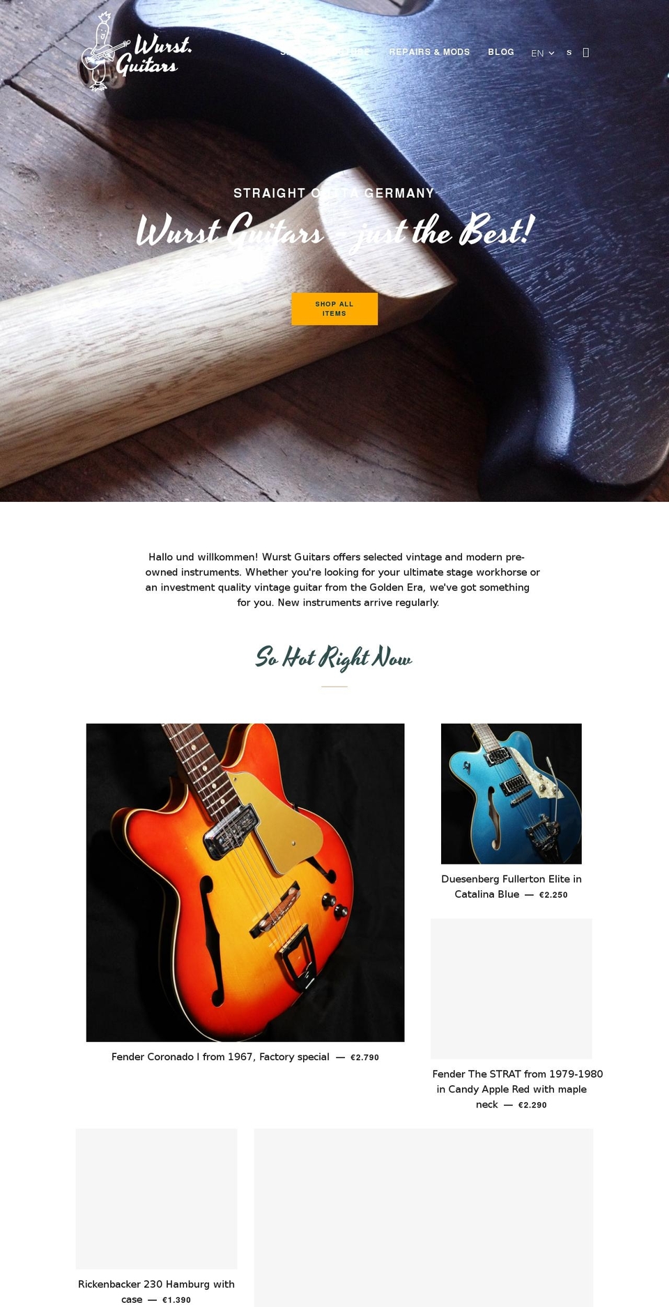 wurst.guitars shopify website screenshot
