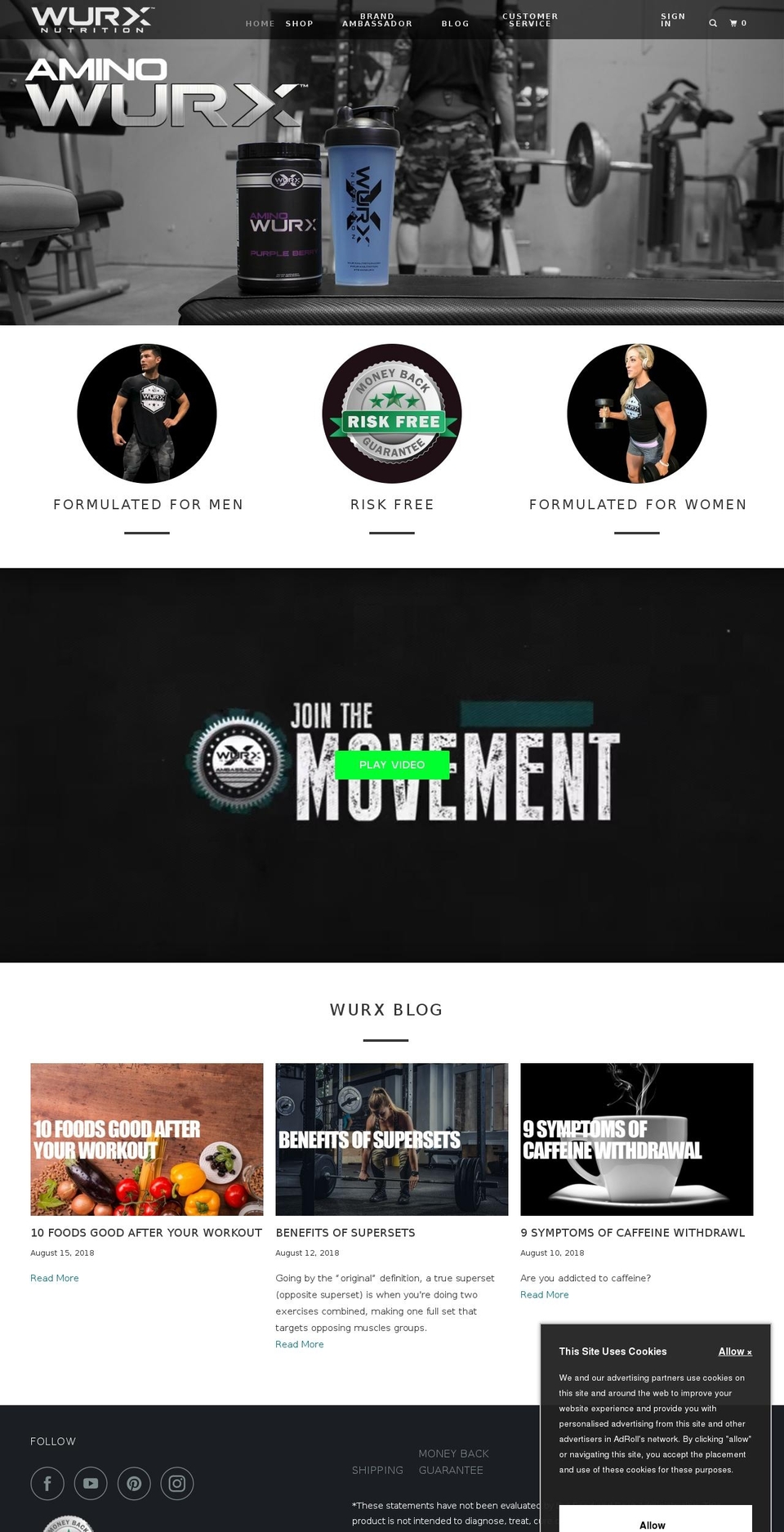 wurxnutrition.com shopify website screenshot