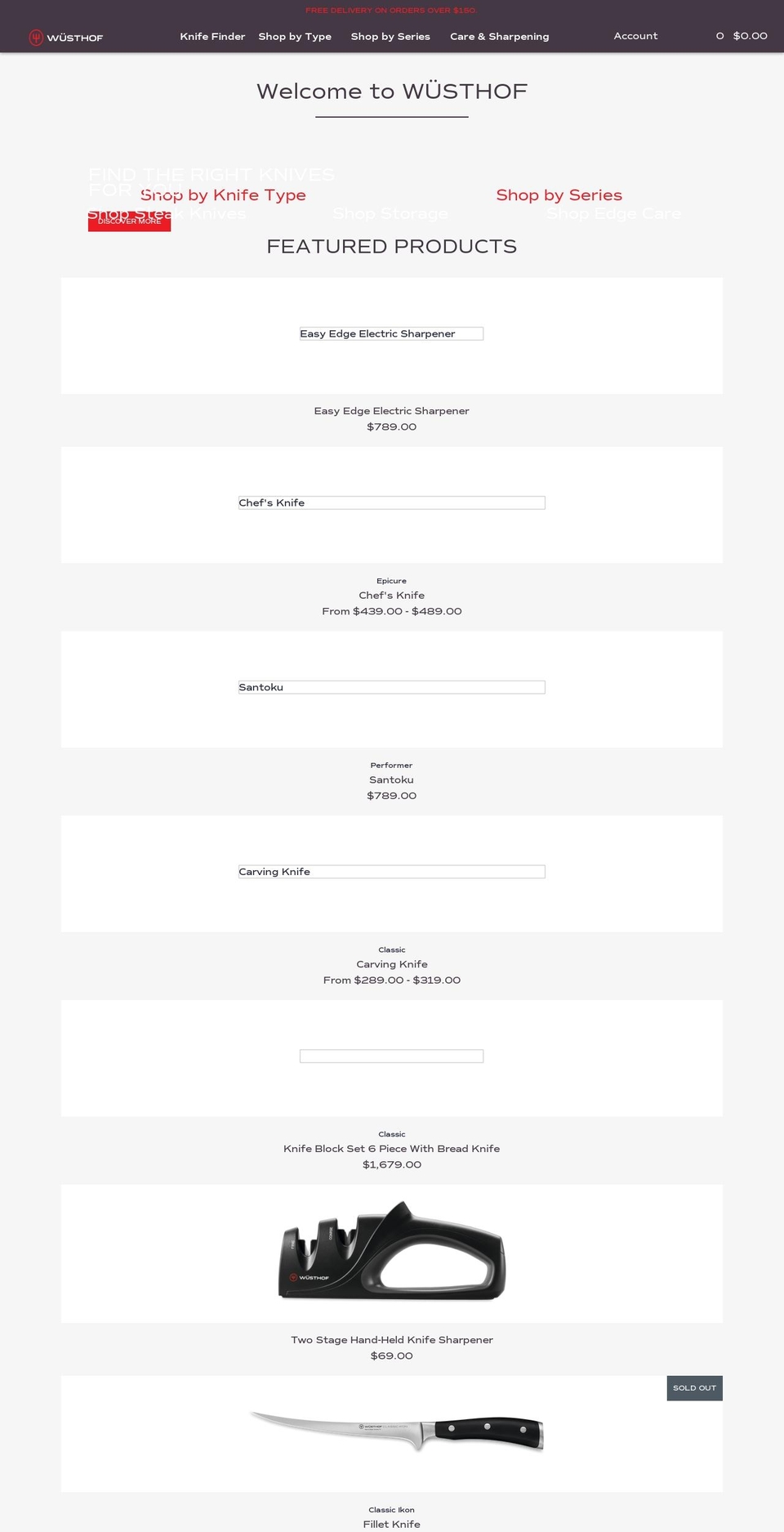 wusthof.com.au shopify website screenshot