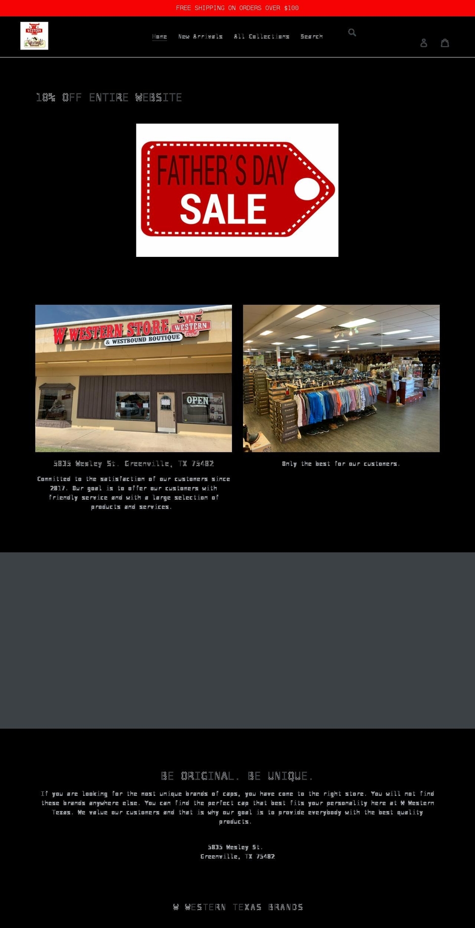 wwesterncaps.com shopify website screenshot