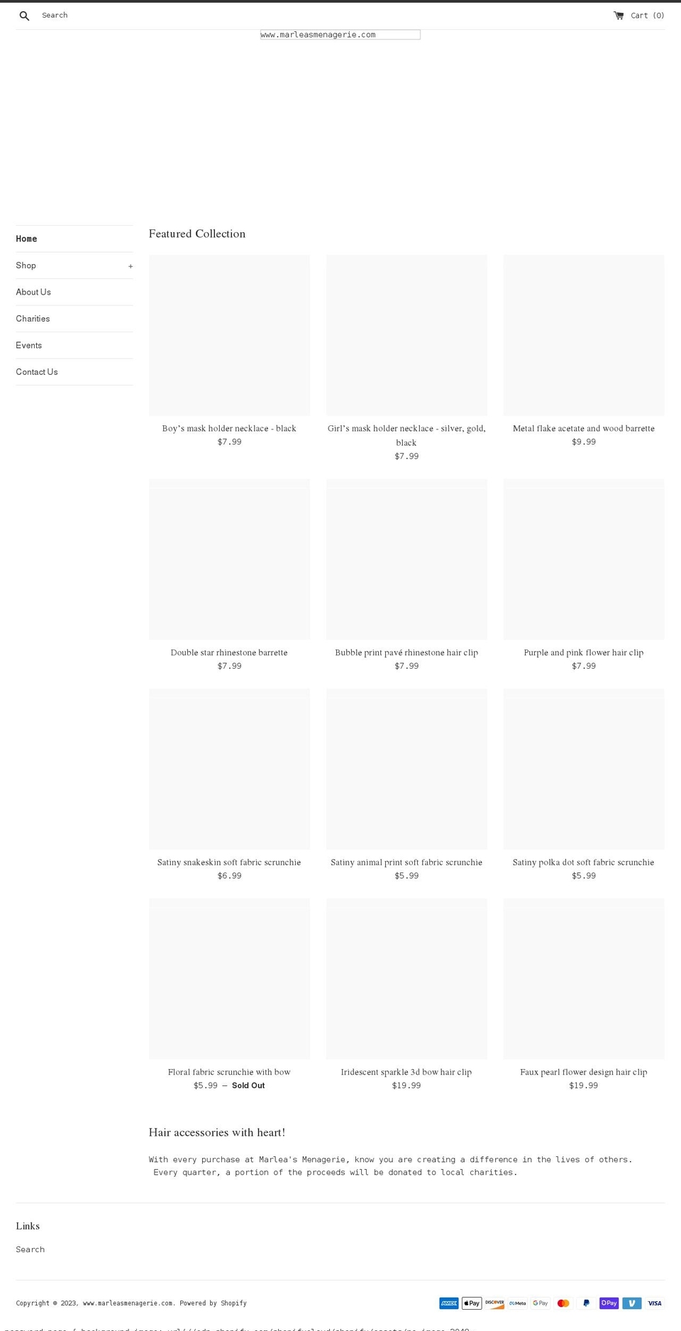 www-marleasmenagerie-com.myshopify.com shopify website screenshot