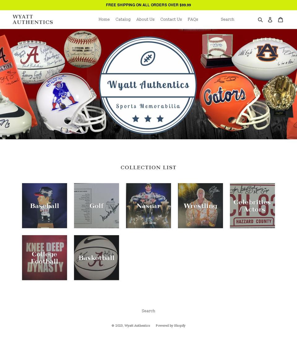 wyattauthentics.net shopify website screenshot