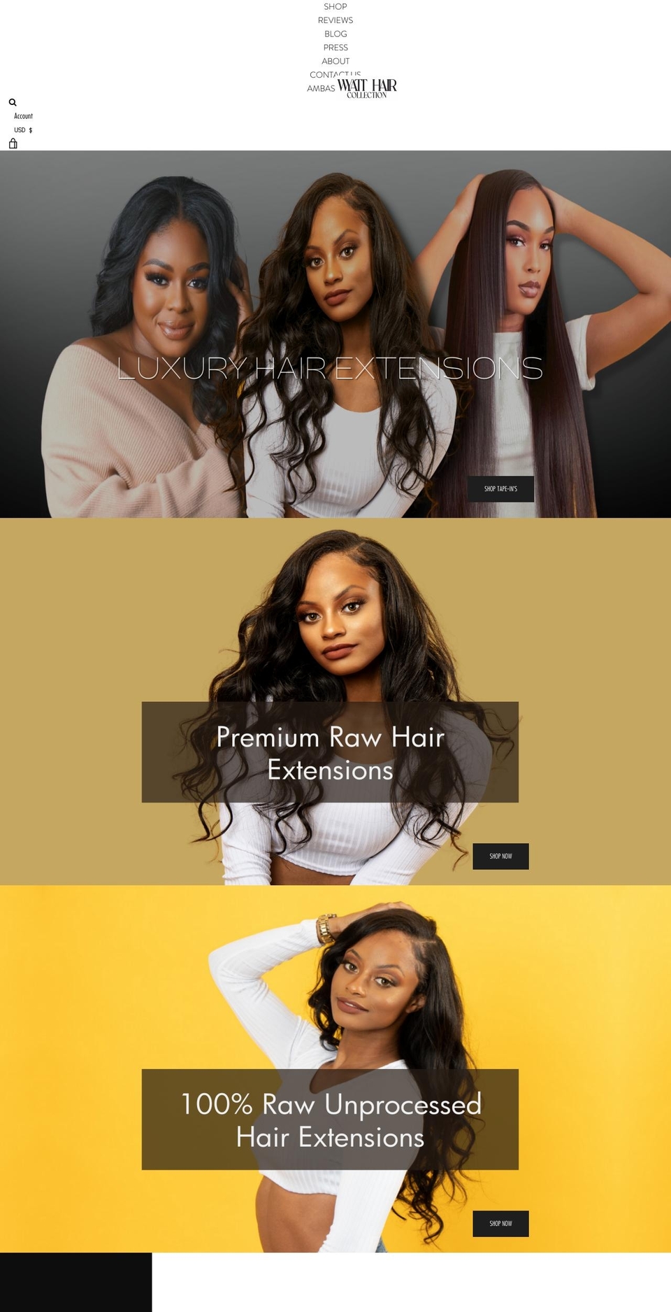 wyatthaircollection.com shopify website screenshot