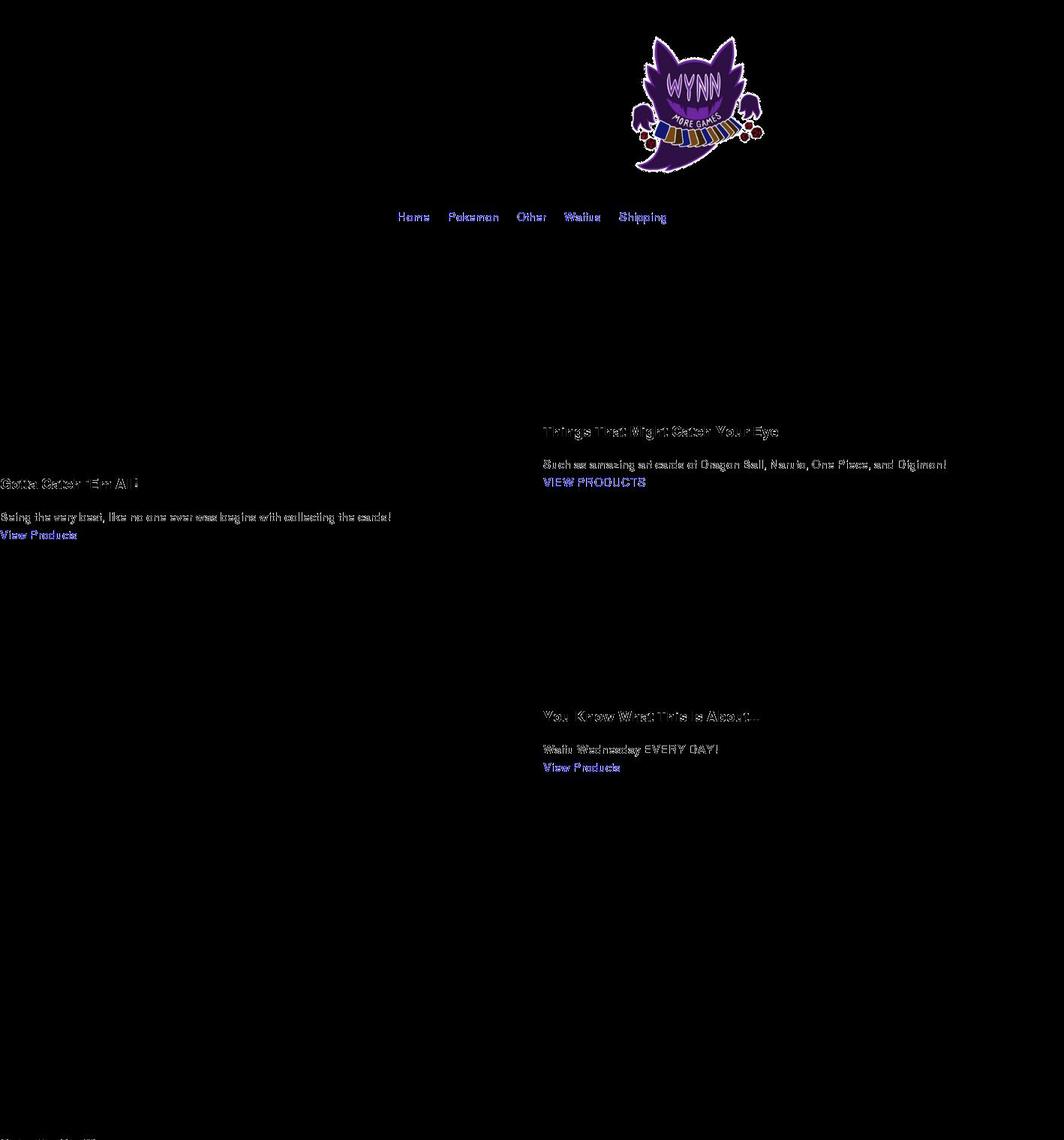 wynnmoregames.com shopify website screenshot