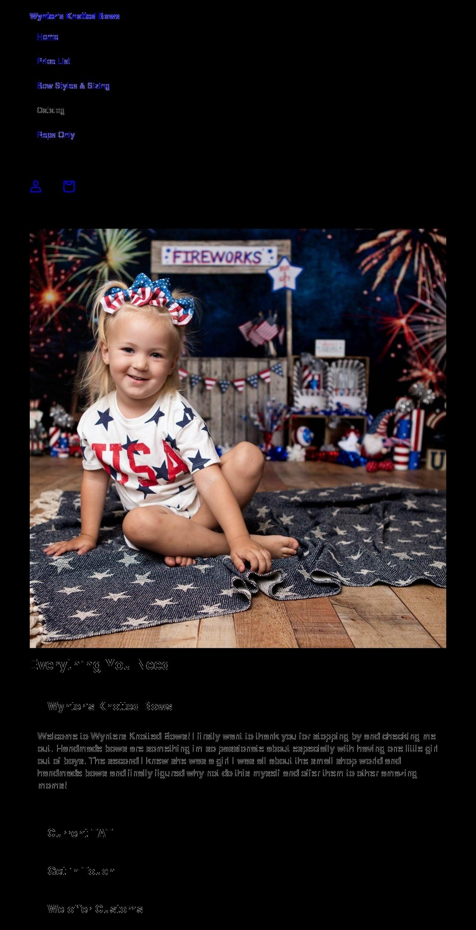 wyntersknottedbows.com shopify website screenshot
