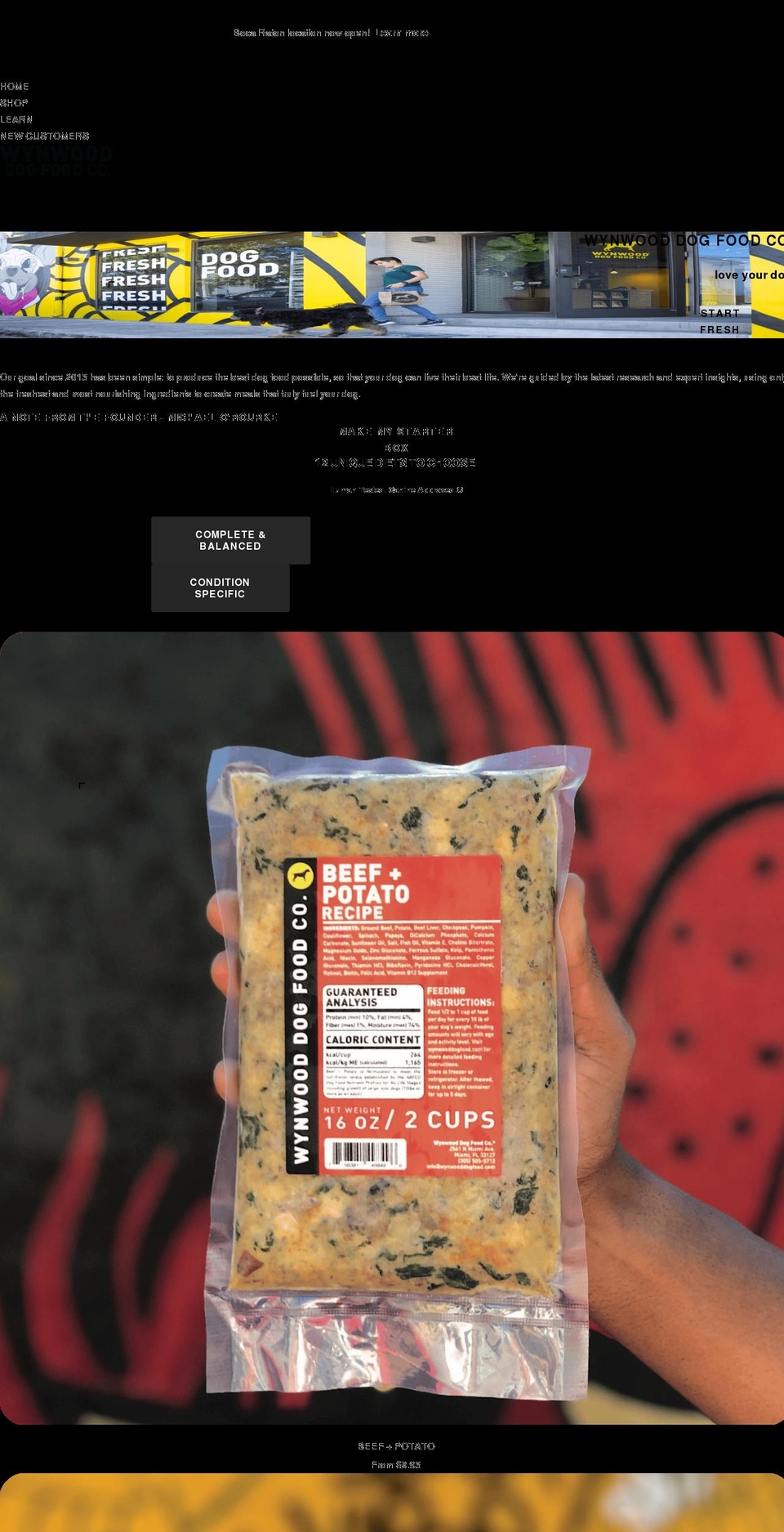 wynwooddogfood.com shopify website screenshot