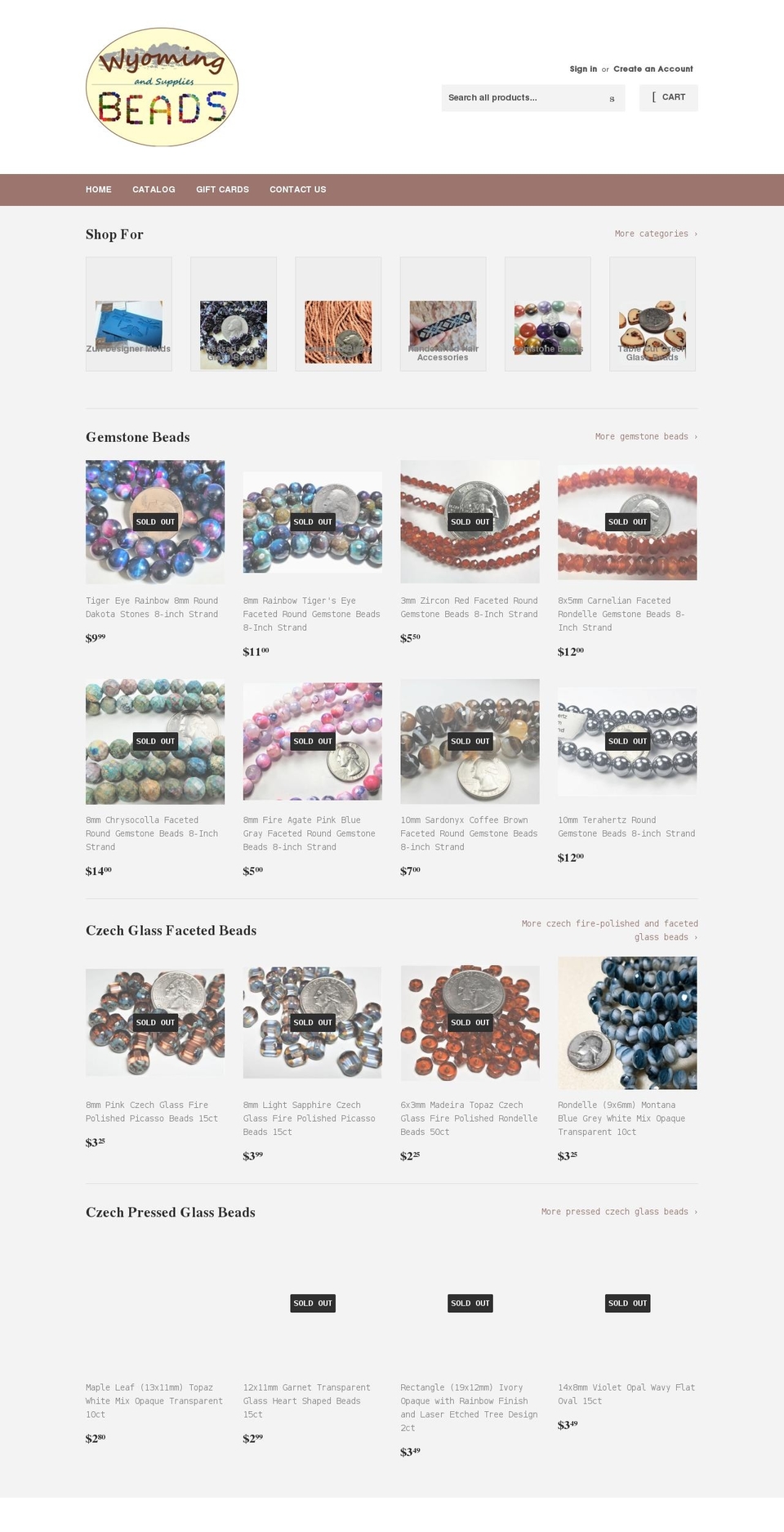 wyomingbeadsupplies.com shopify website screenshot