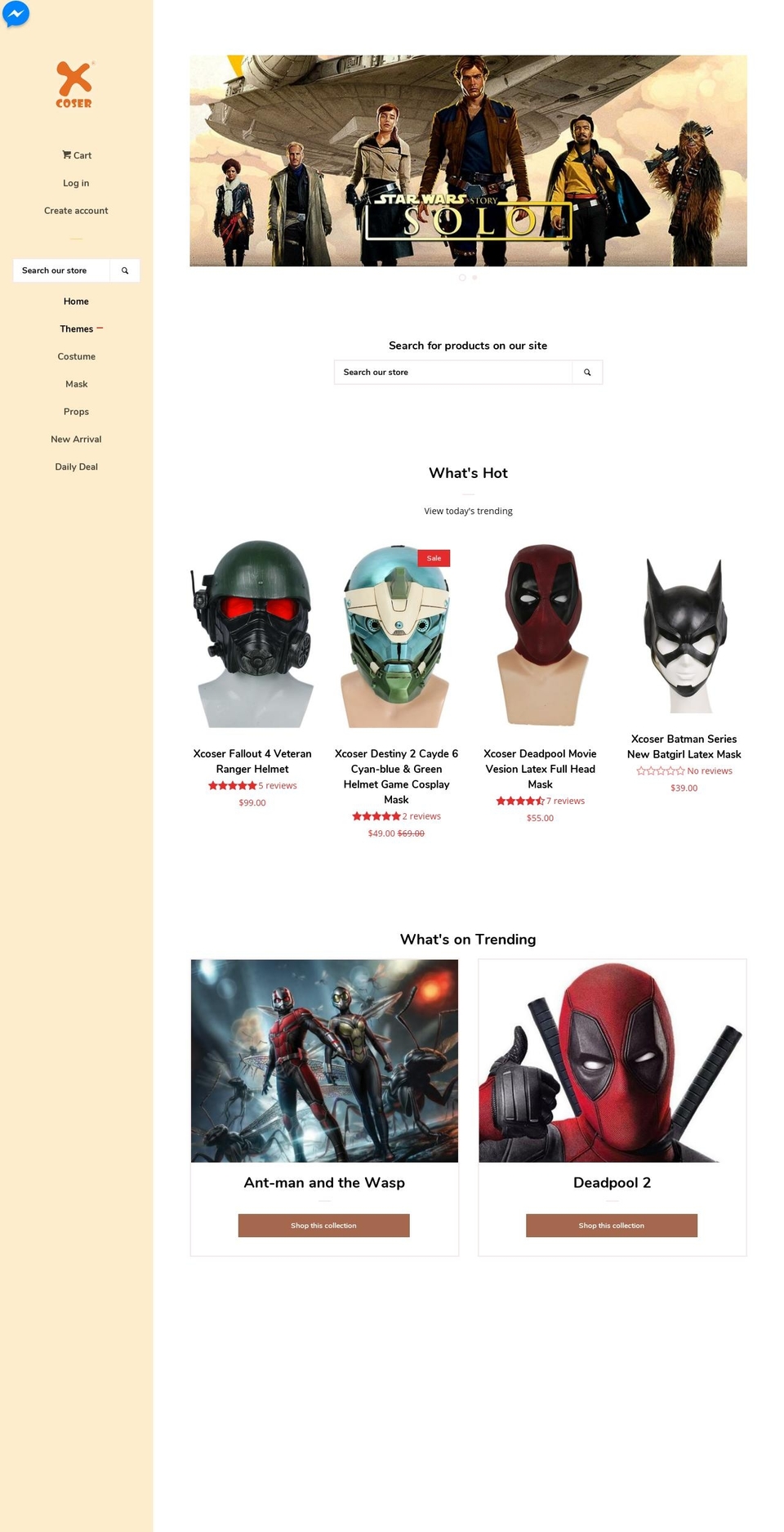 x-costumes.com shopify website screenshot