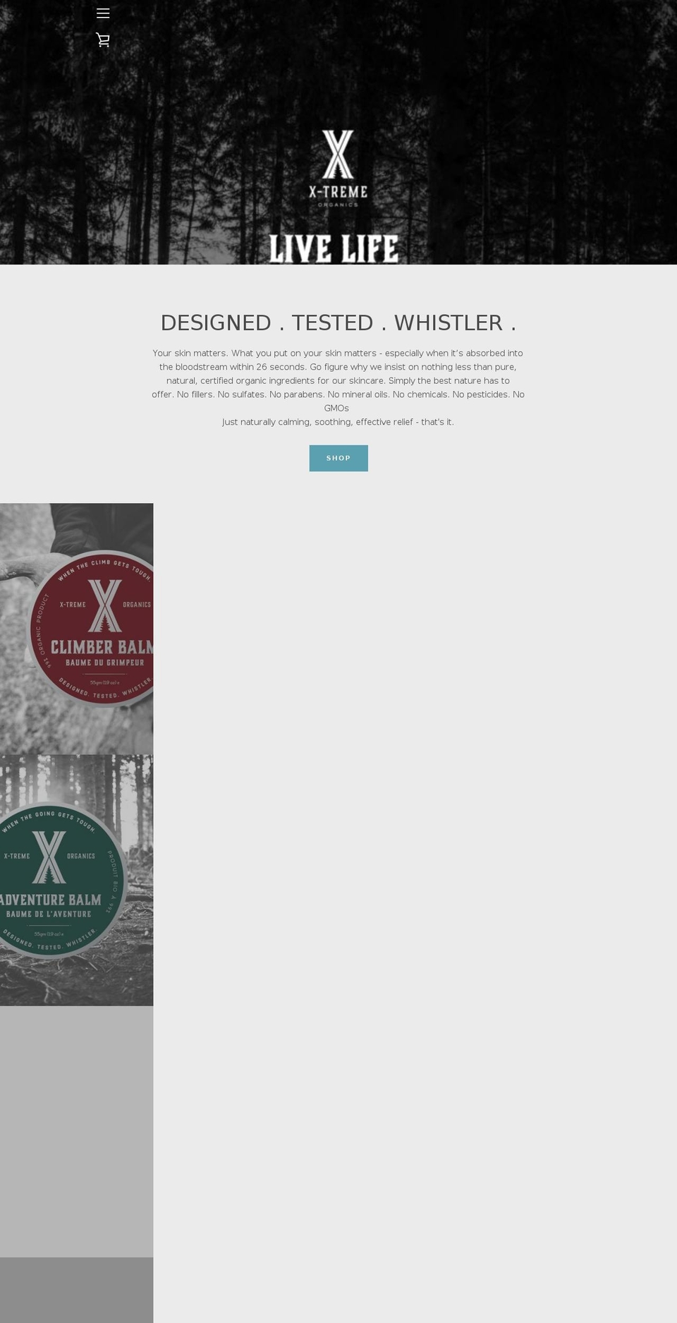 x-tremeorganics.com — Shopify storefront screenshot