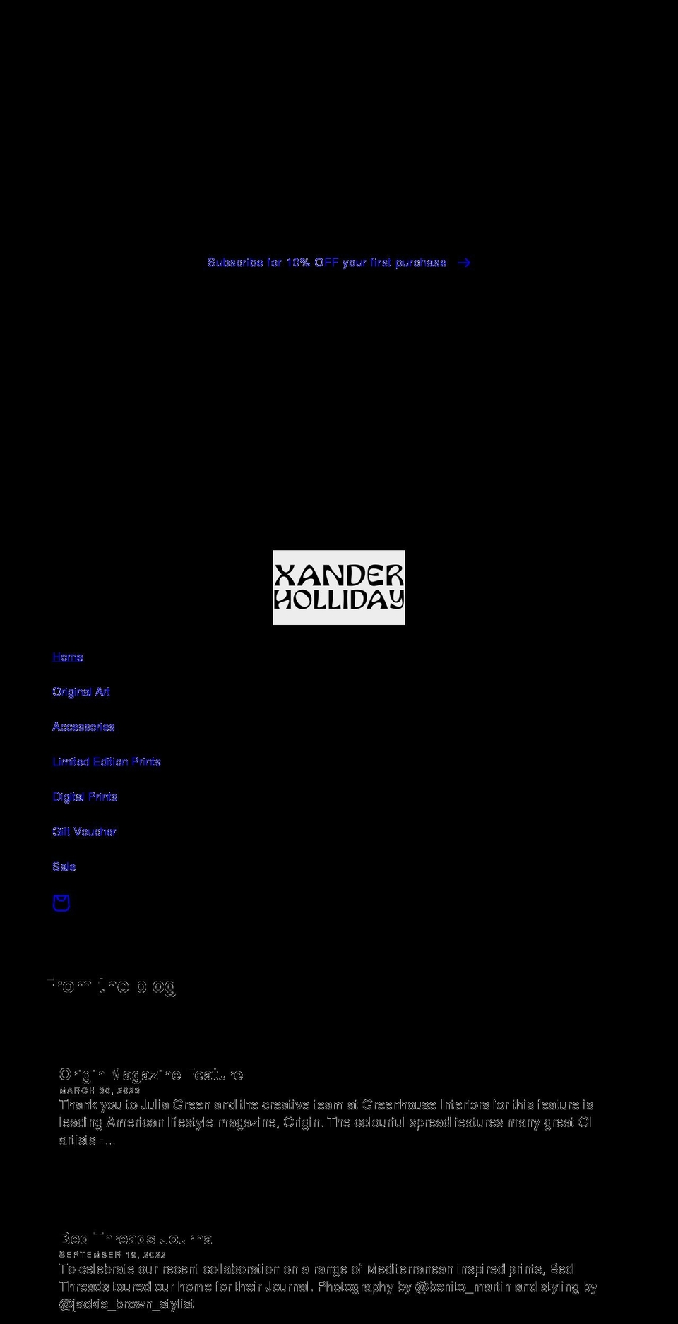 xanderholliday.com shopify website screenshot