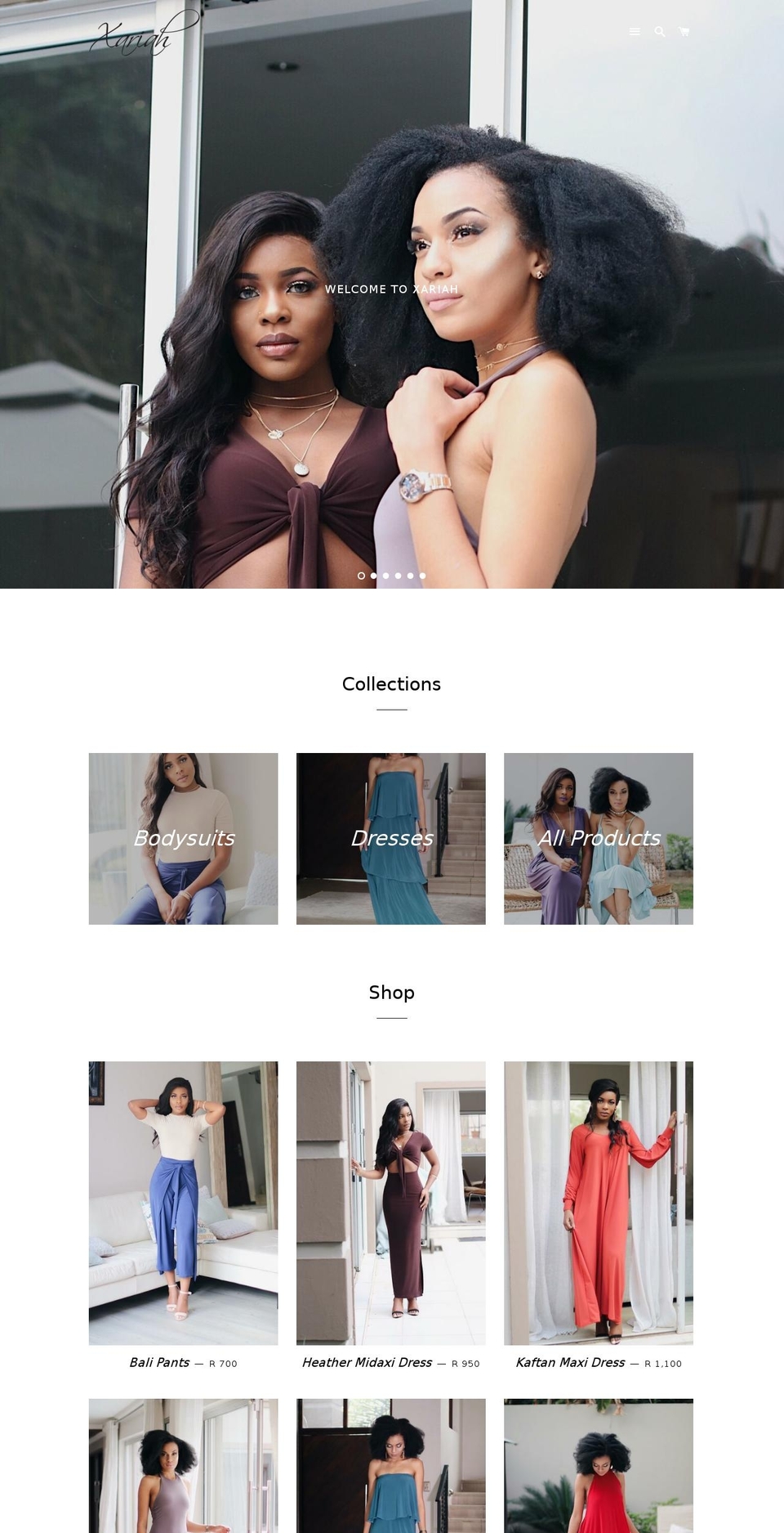 xariah.com shopify website screenshot
