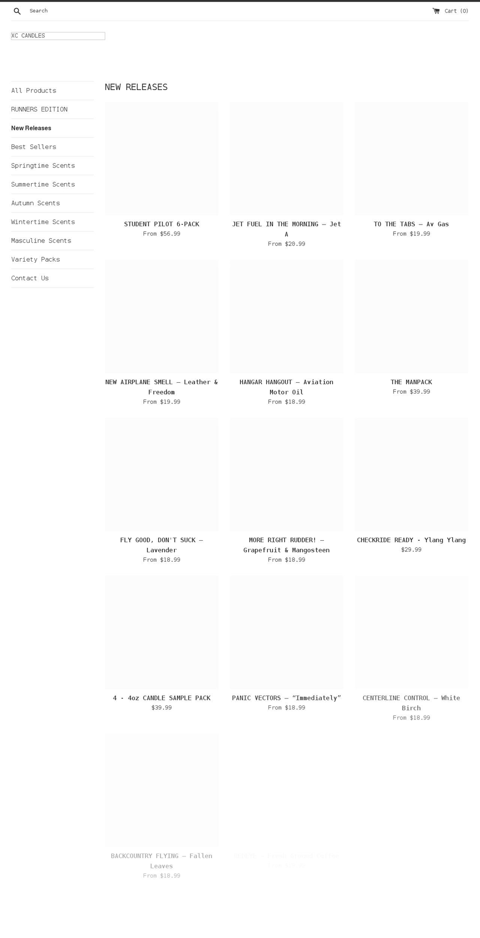 xccandles.com shopify website screenshot