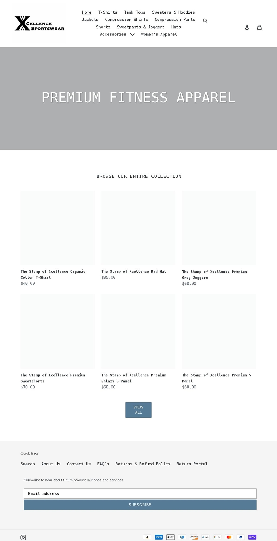 xcellencesportswear.com shopify website screenshot