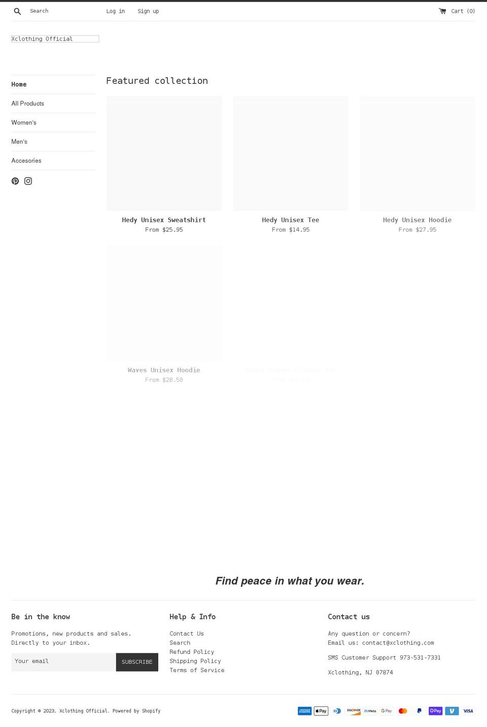 xclothing.com shopify website screenshot