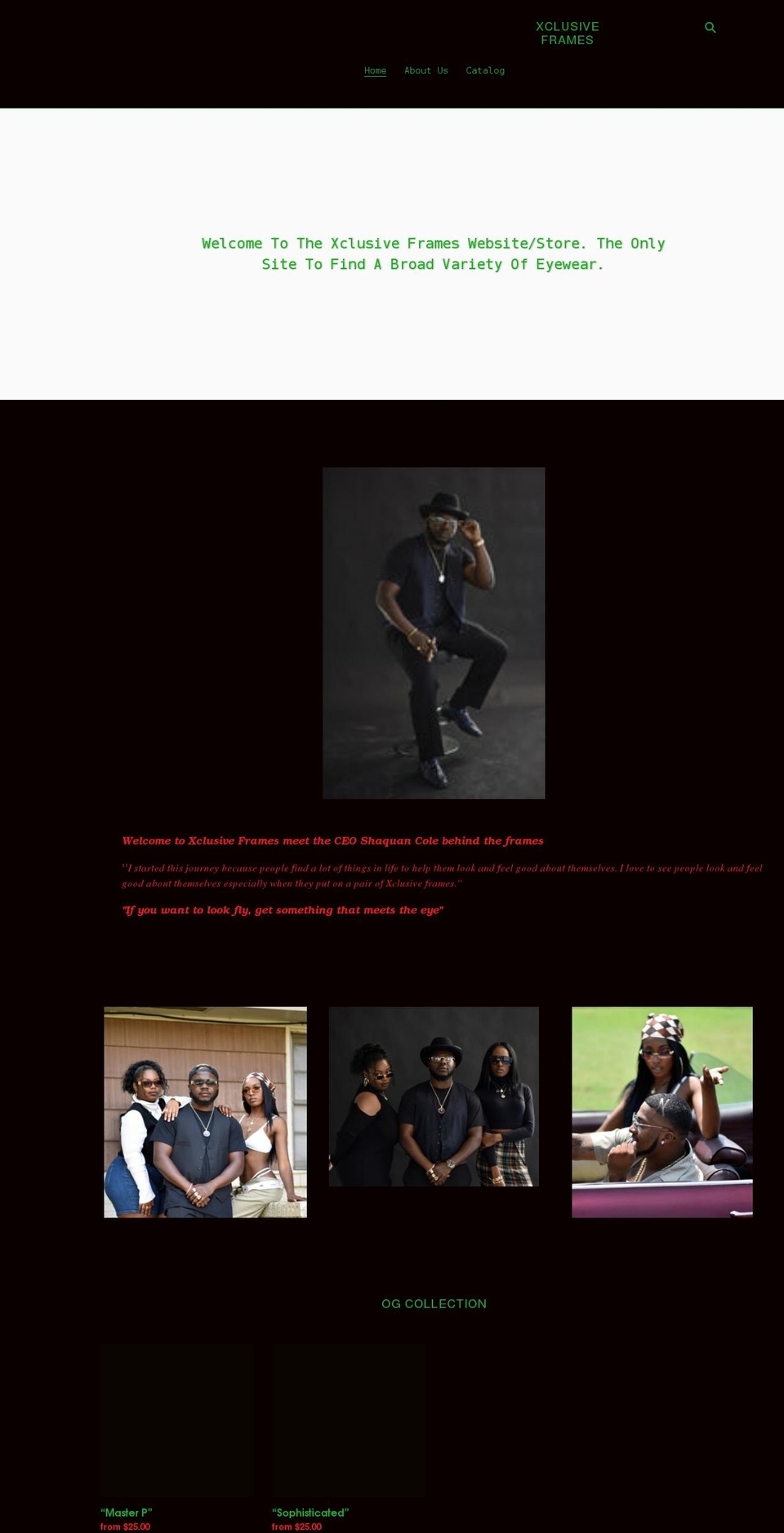 xclusiveframes.com shopify website screenshot