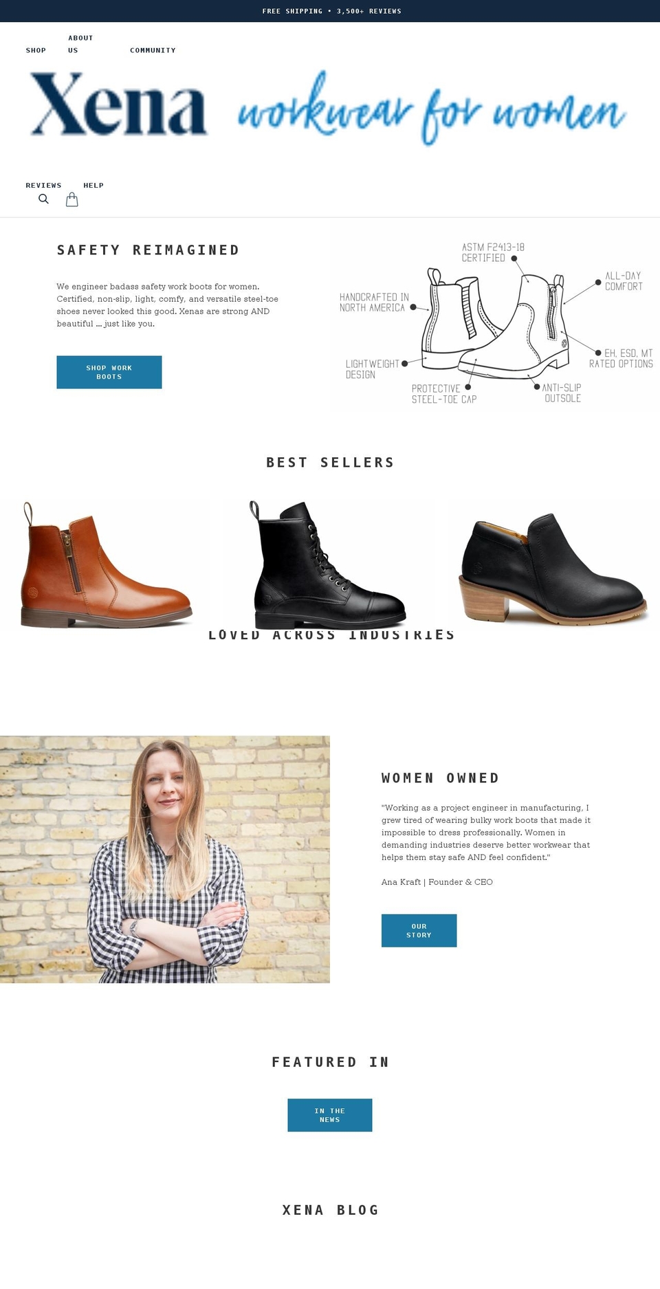 xenaworkwear.com shopify website screenshot