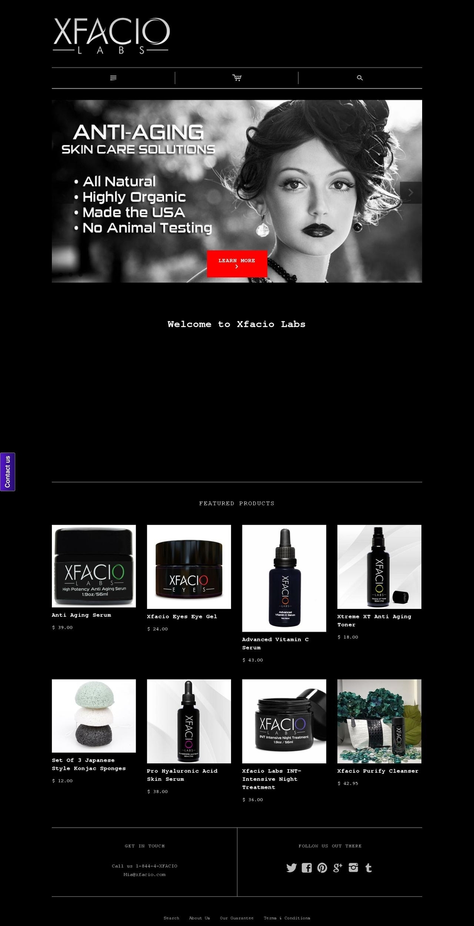 xfaciolabs.net shopify website screenshot