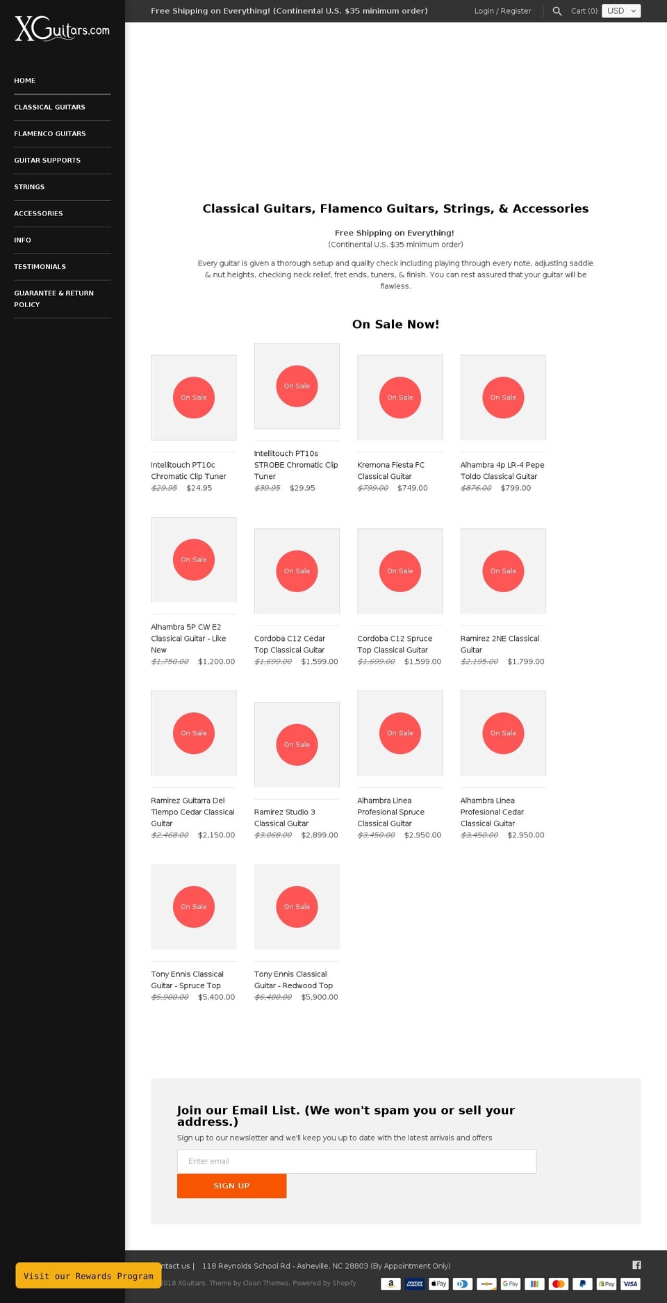 xguitars.com shopify website screenshot
